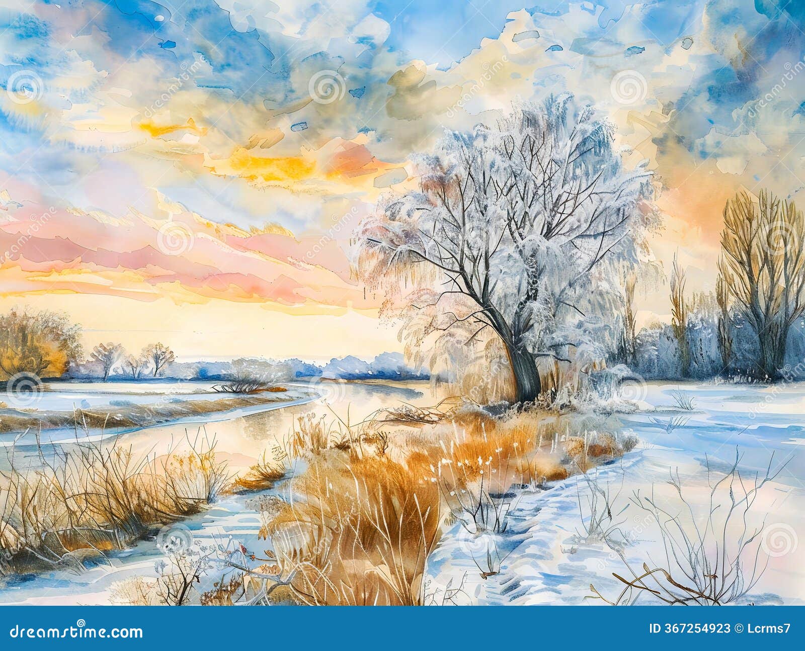 snowy banks of the havel havelland watercolor style