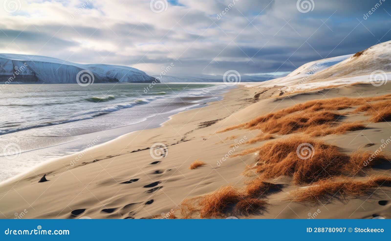 golden hues: a snowy beach in the arctic fox region