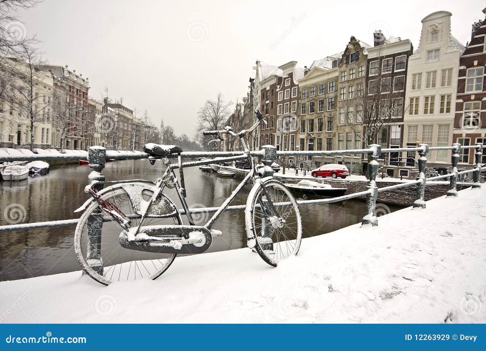 snowy bike in amsterdam the netherlands