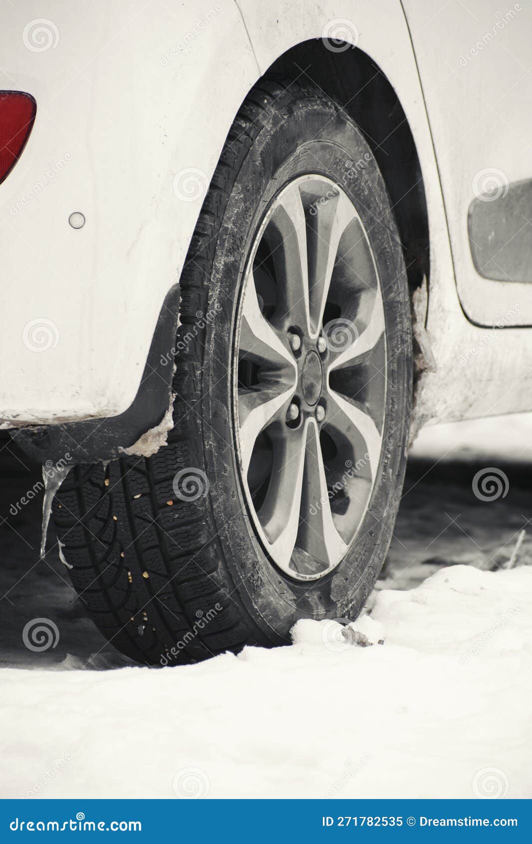 Snowy Ground and Car Snow Tires Stock Image Image of frozen, climate