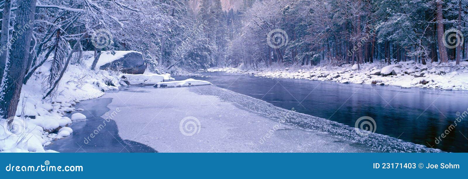 snowy merced river in yosemite