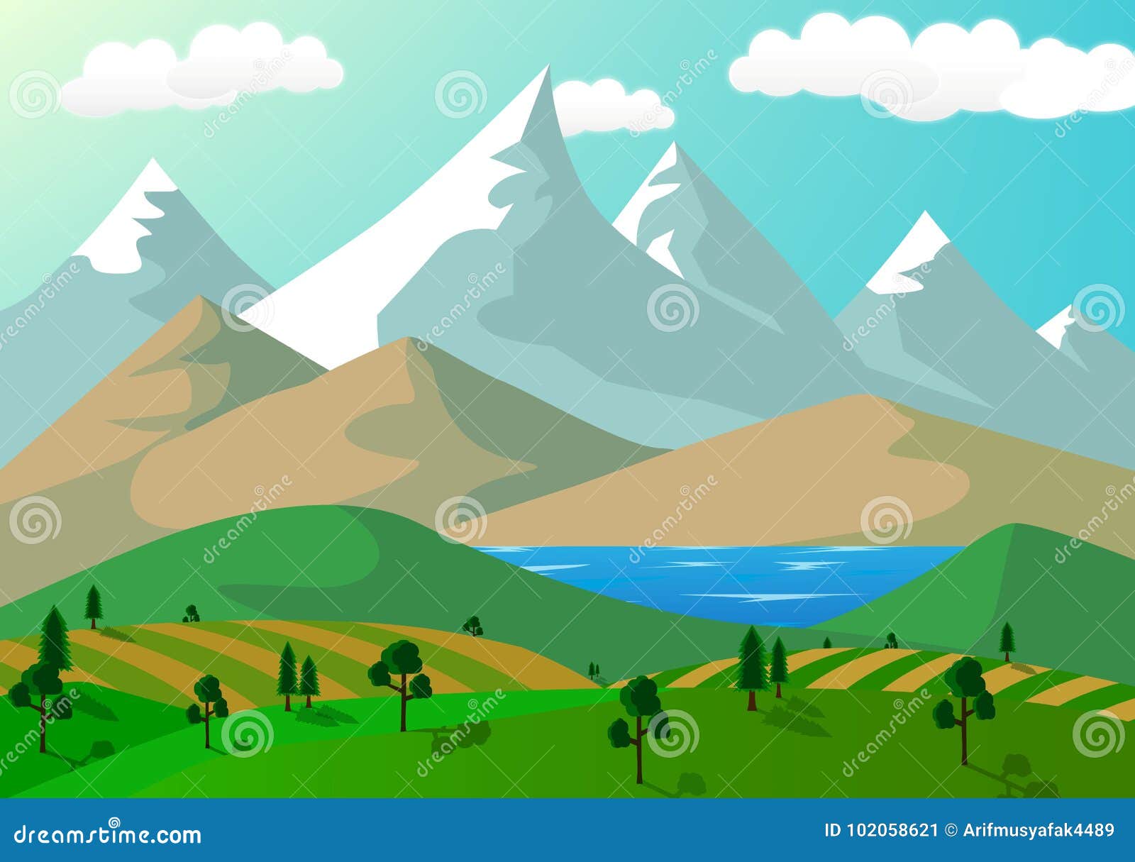 Snowy Mountain Cartoon Background Stock Illustration - Illustration of  artworks, water: 102058621