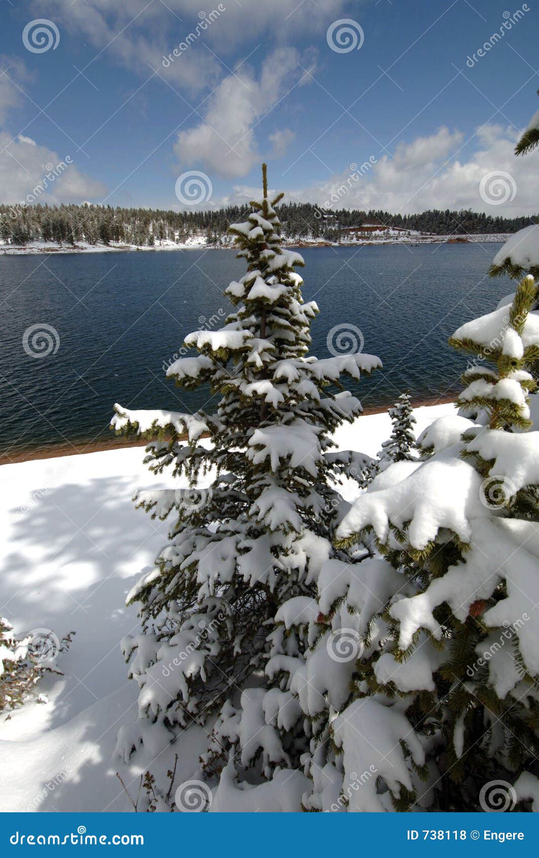 Snowy Spring Day at the Lake Stock Photo Image of colorado, water 738118