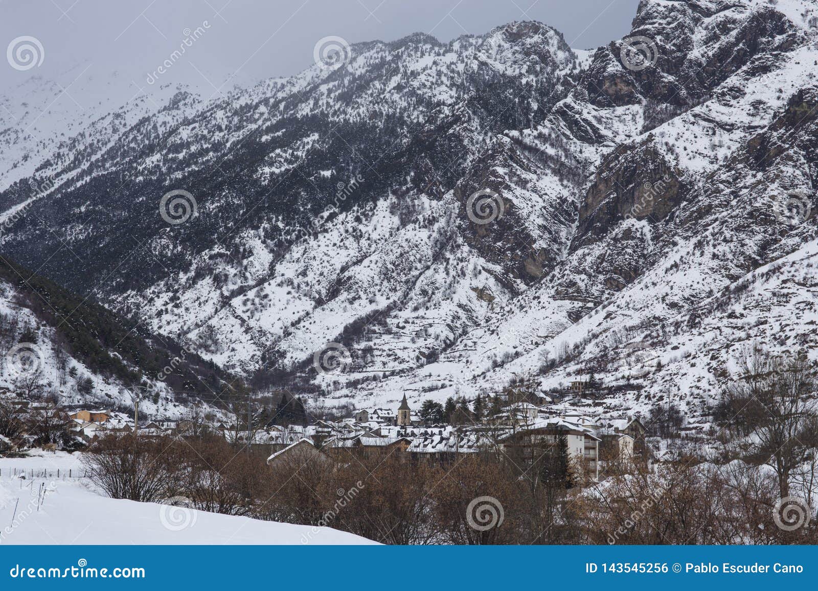 snowy town of espot in winter.