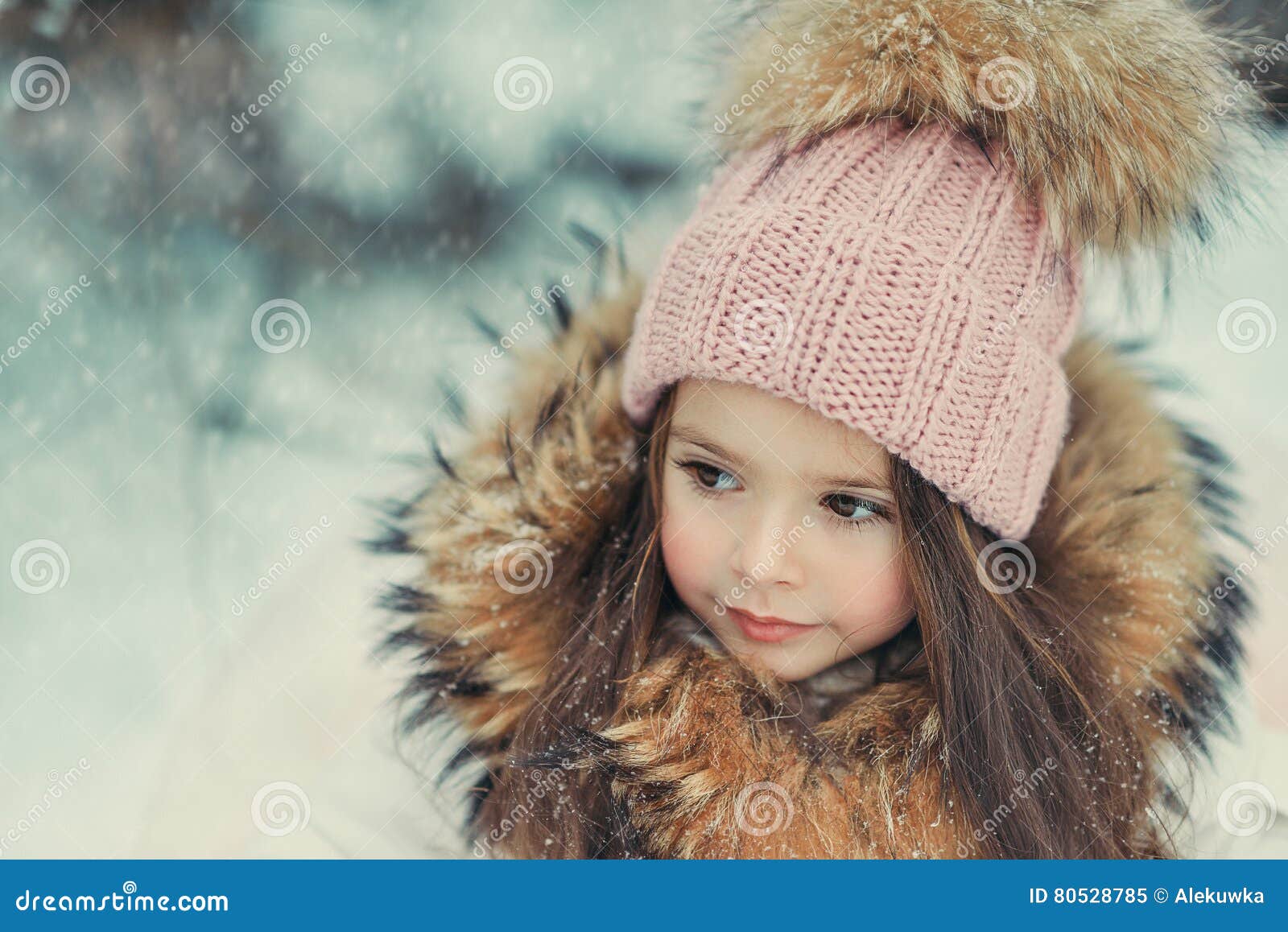 Snowy Winter and a Girl in a Cap Stock Image - Image of forest ...