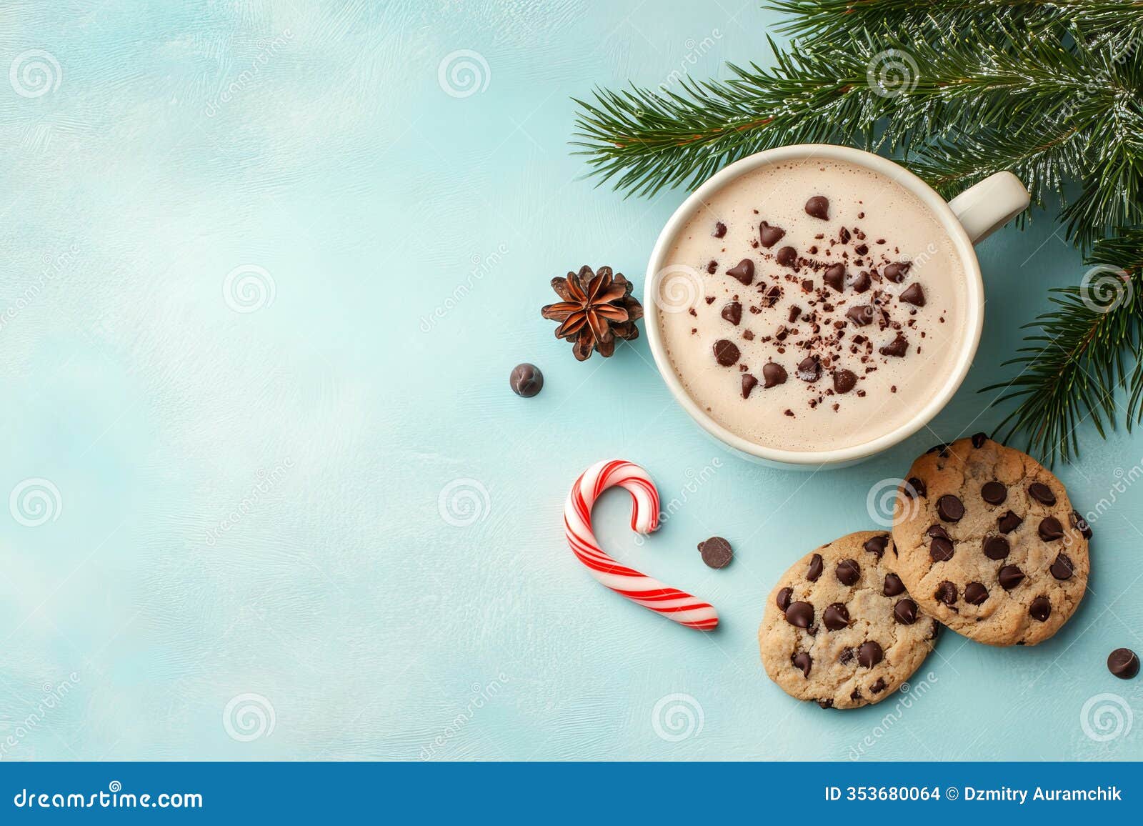 a snug kitchen setting featuring freshly baked cookies and steaming hot cocoa, with candy canes elegantly placed on a