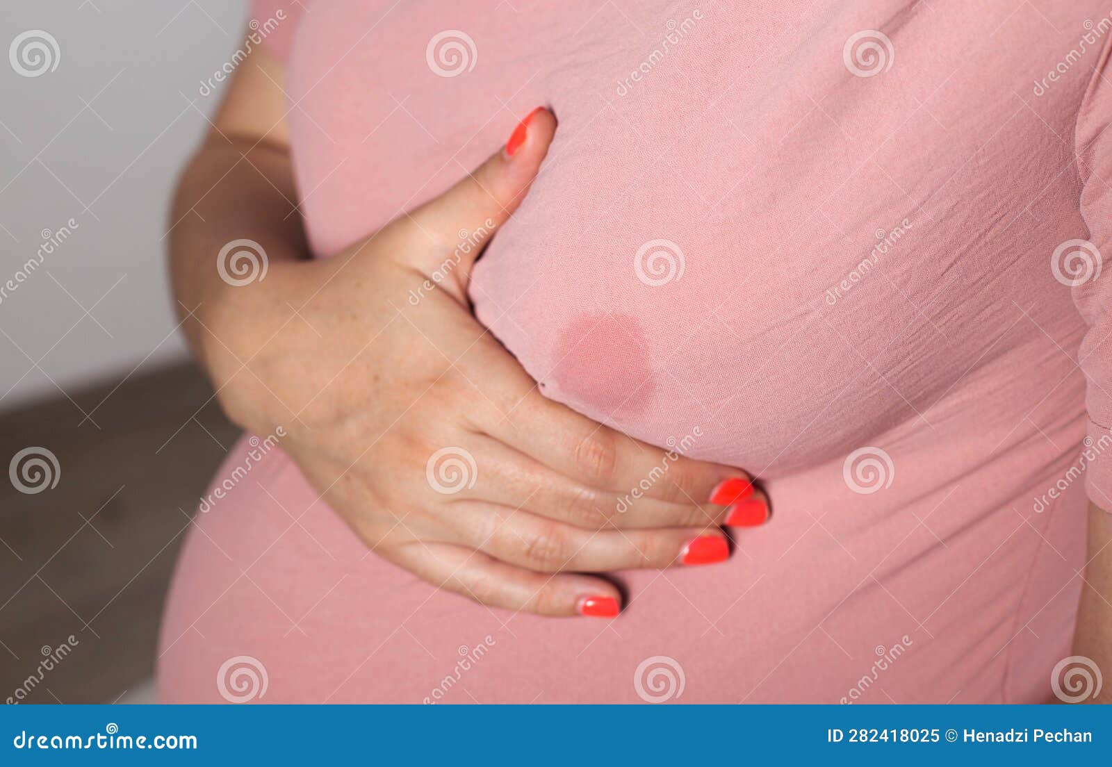 A Soaked Blouse from Milk on the Female Breast of a Nursing Mother. Leak-proof  Bra Pads, Close-up Stock Image - Image of gestation, period: 282418025
