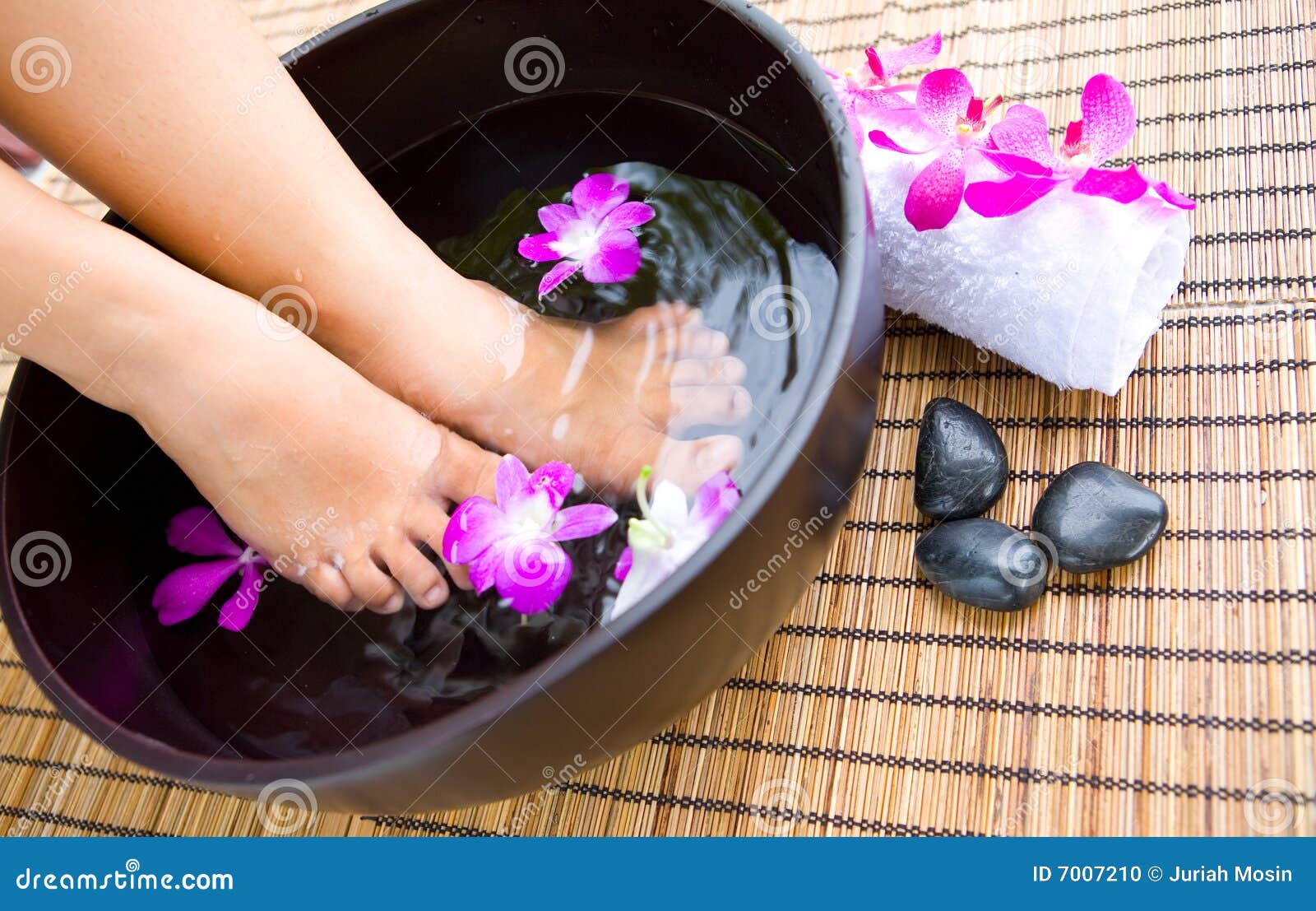 Soaking Feet in Bowl of Floral Scented Water Stock Photo Image of