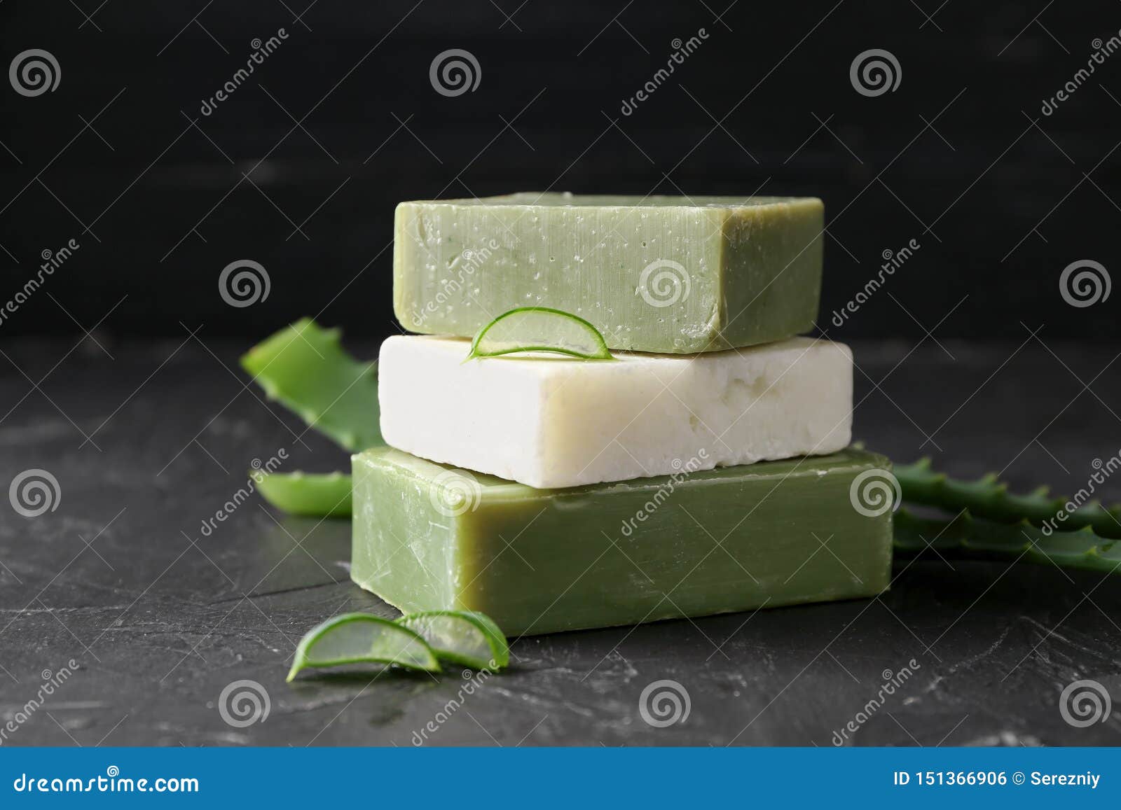 Soap Bars with Aloe Vera on Dark Table Stock Photo Image of