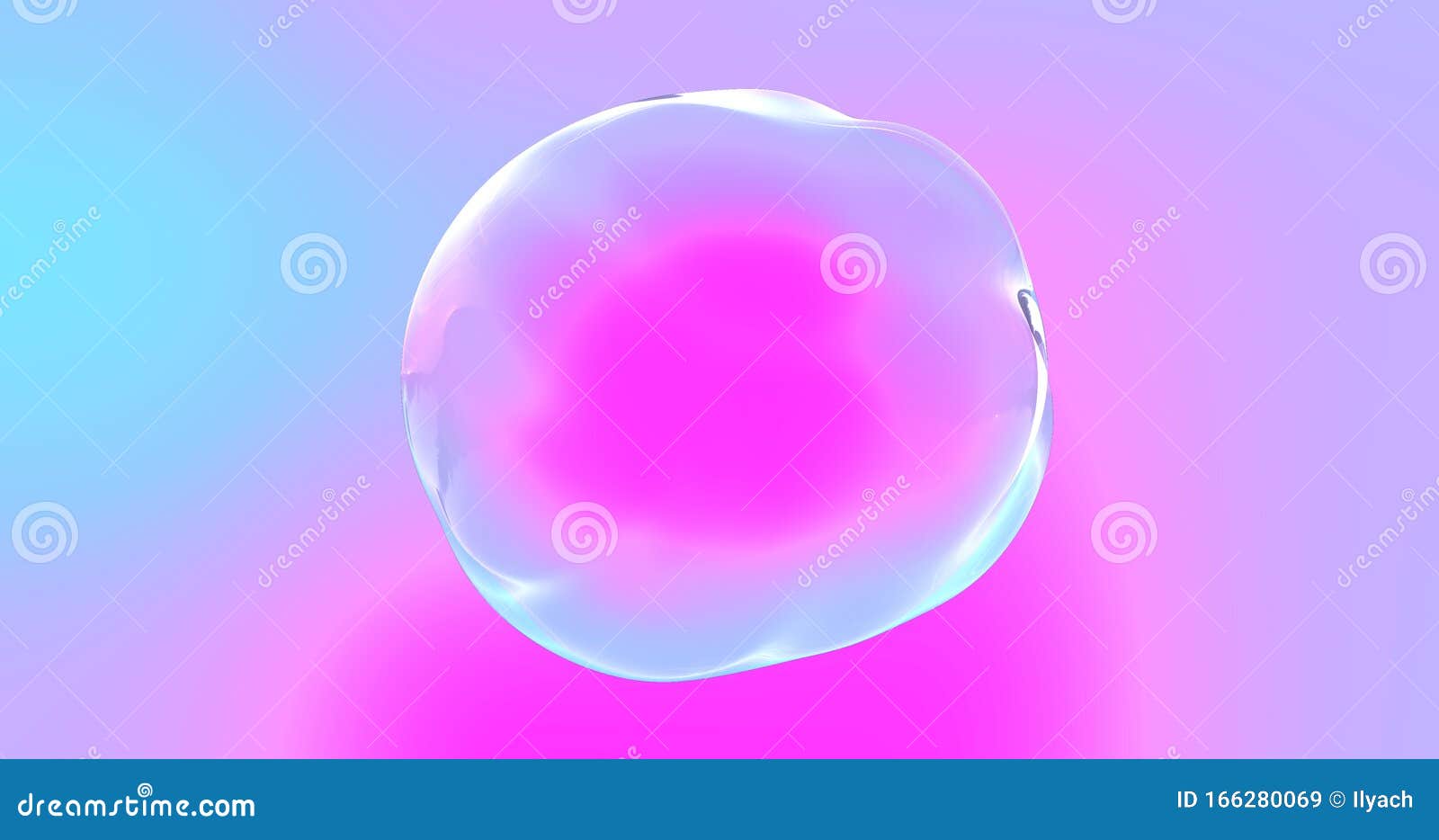 soap bubble with transparent surface on iridescent color gradient background. abstract chromatic distorted  sphere or water