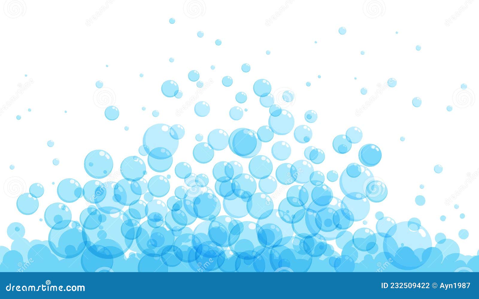 Soap Bubbles in Cartoon Style. a Foam Sample with Blue Round Shapes ...