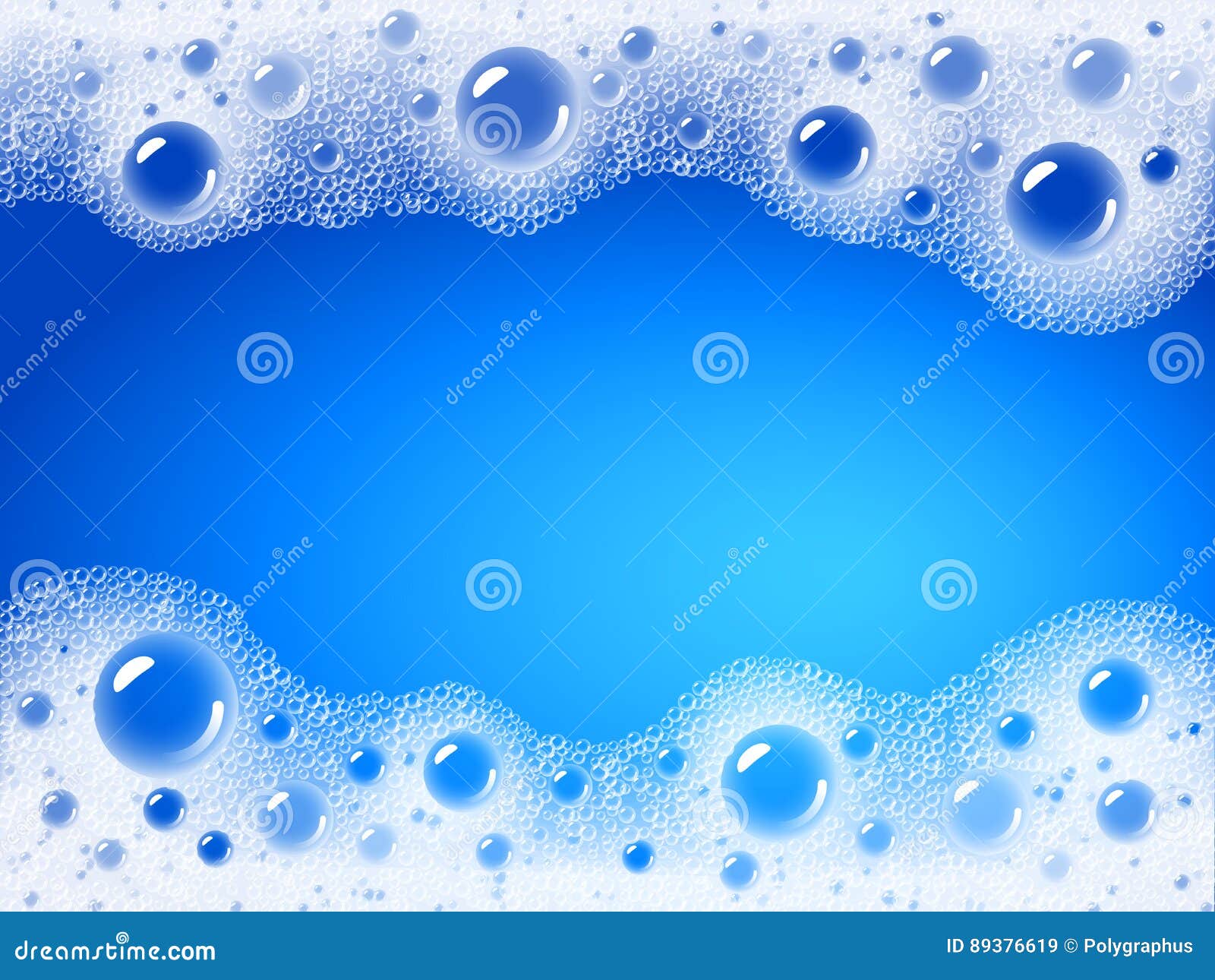 soap foam overlying on the background of a blue water color