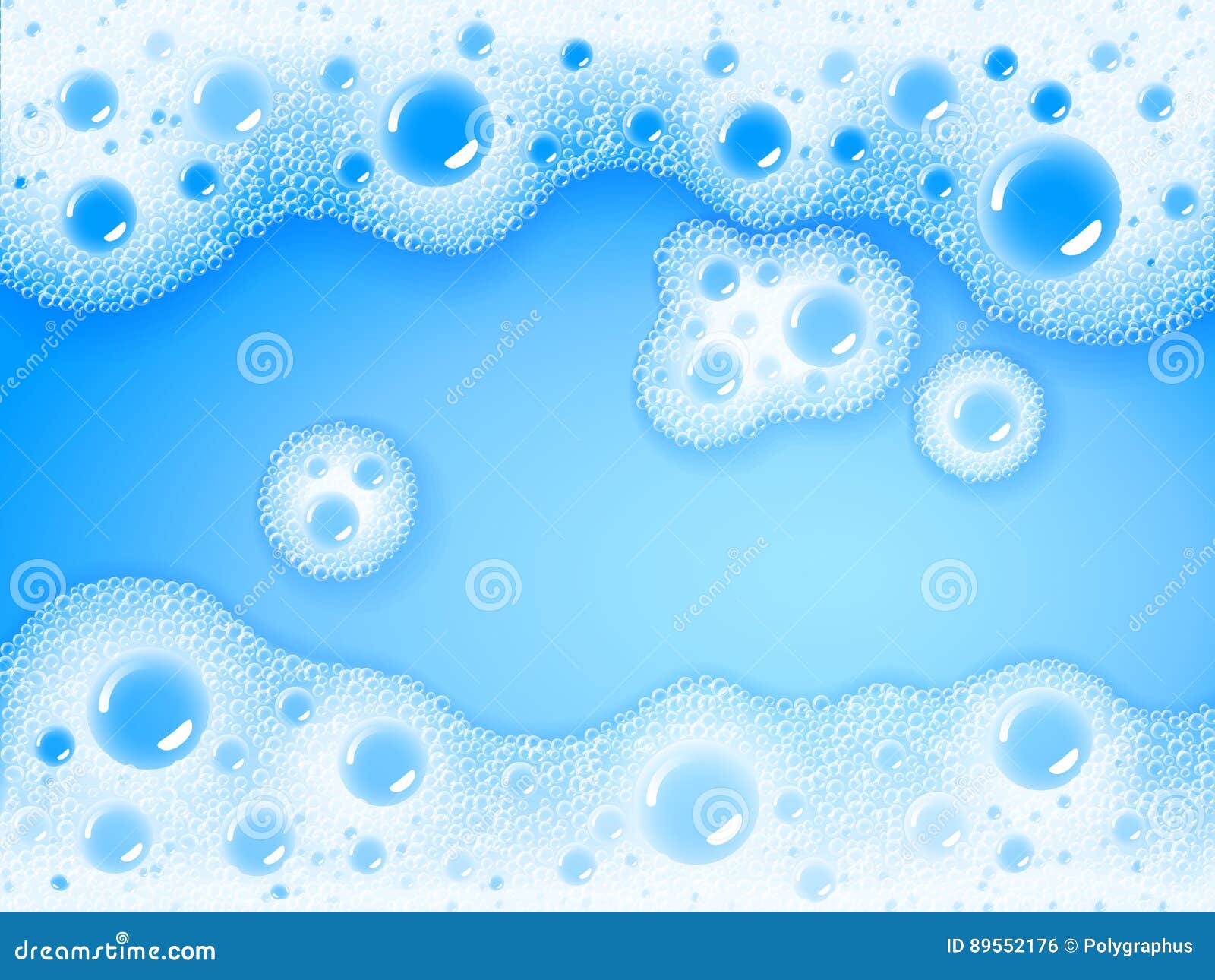 soap sud.  transparent foam on blue water background