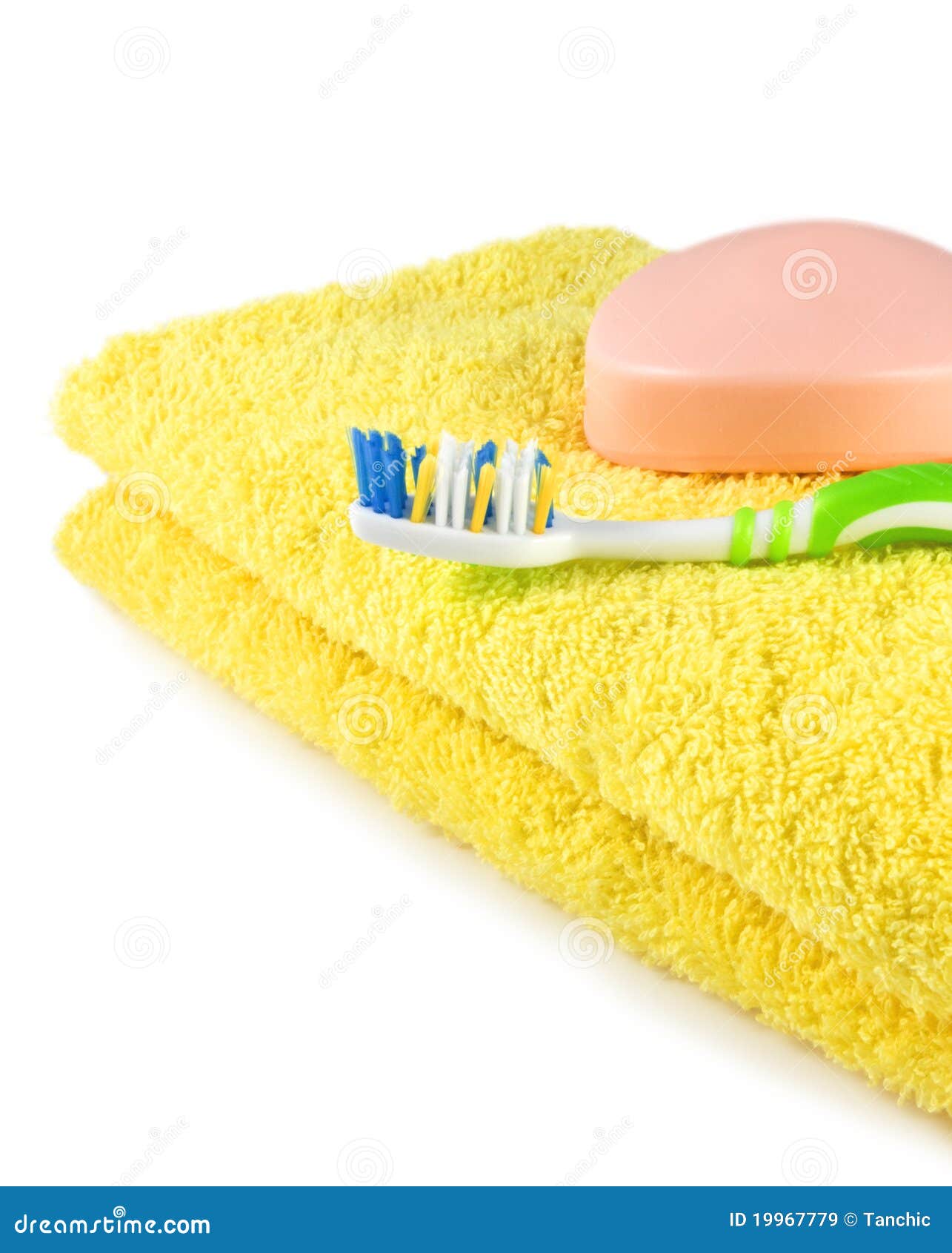 Soap,tooth brush and towel stock image. Image of blue 19967779