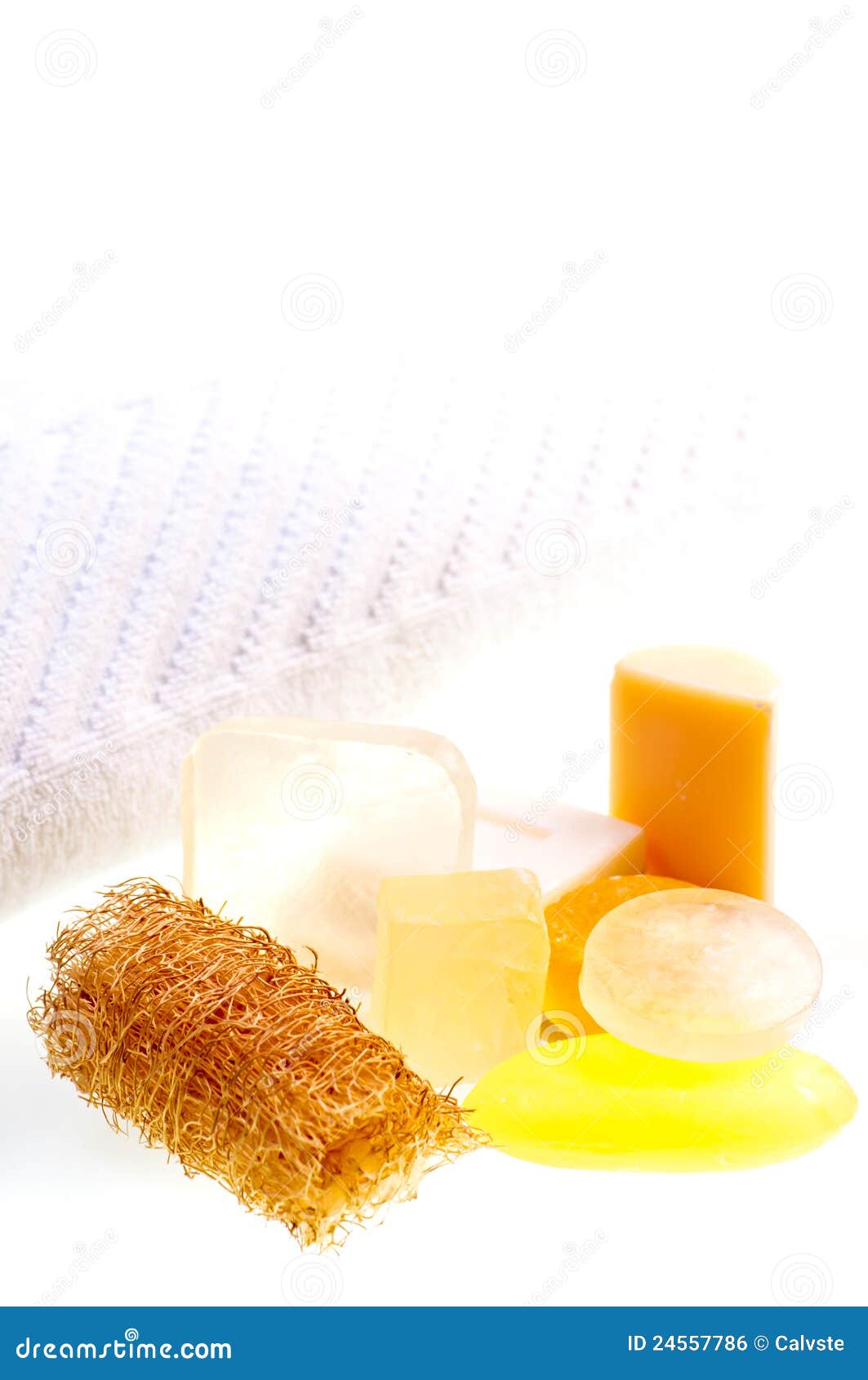 Soaps, Loofah and Bath Towel Stock Photo Image of natural, lufah 24557786