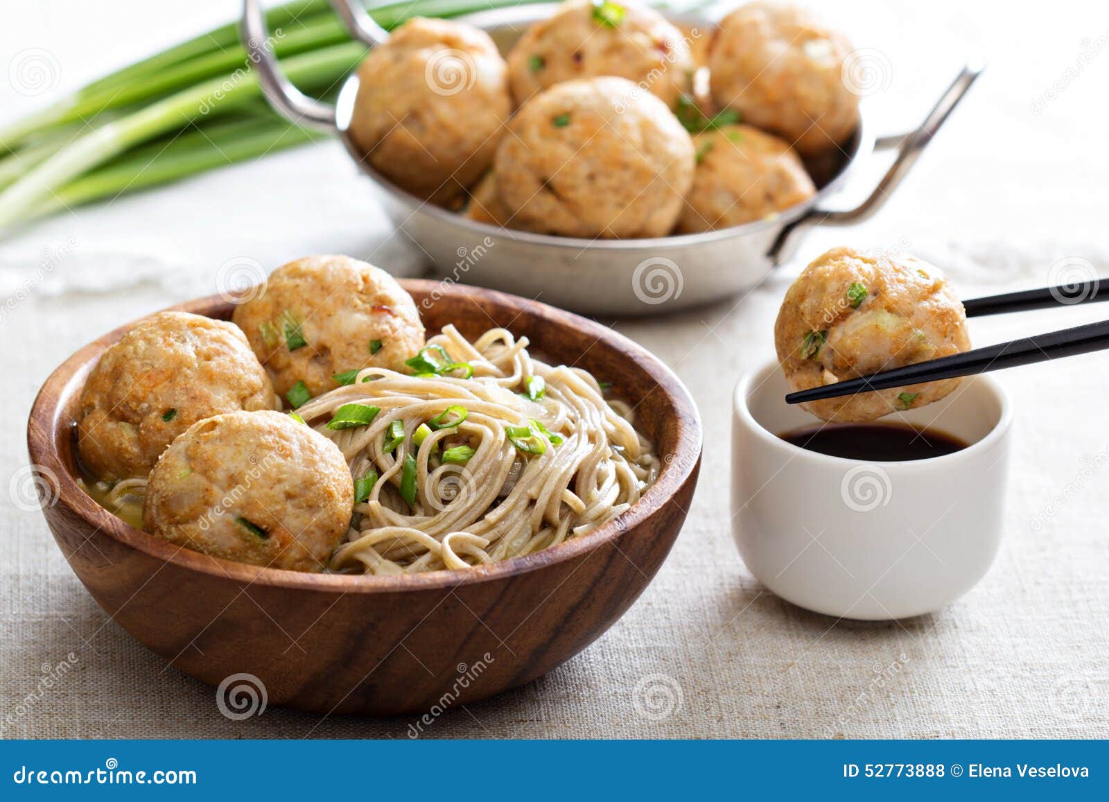 Soba Noodles with Chicken Meatballs Stock Photo Image of dinner
