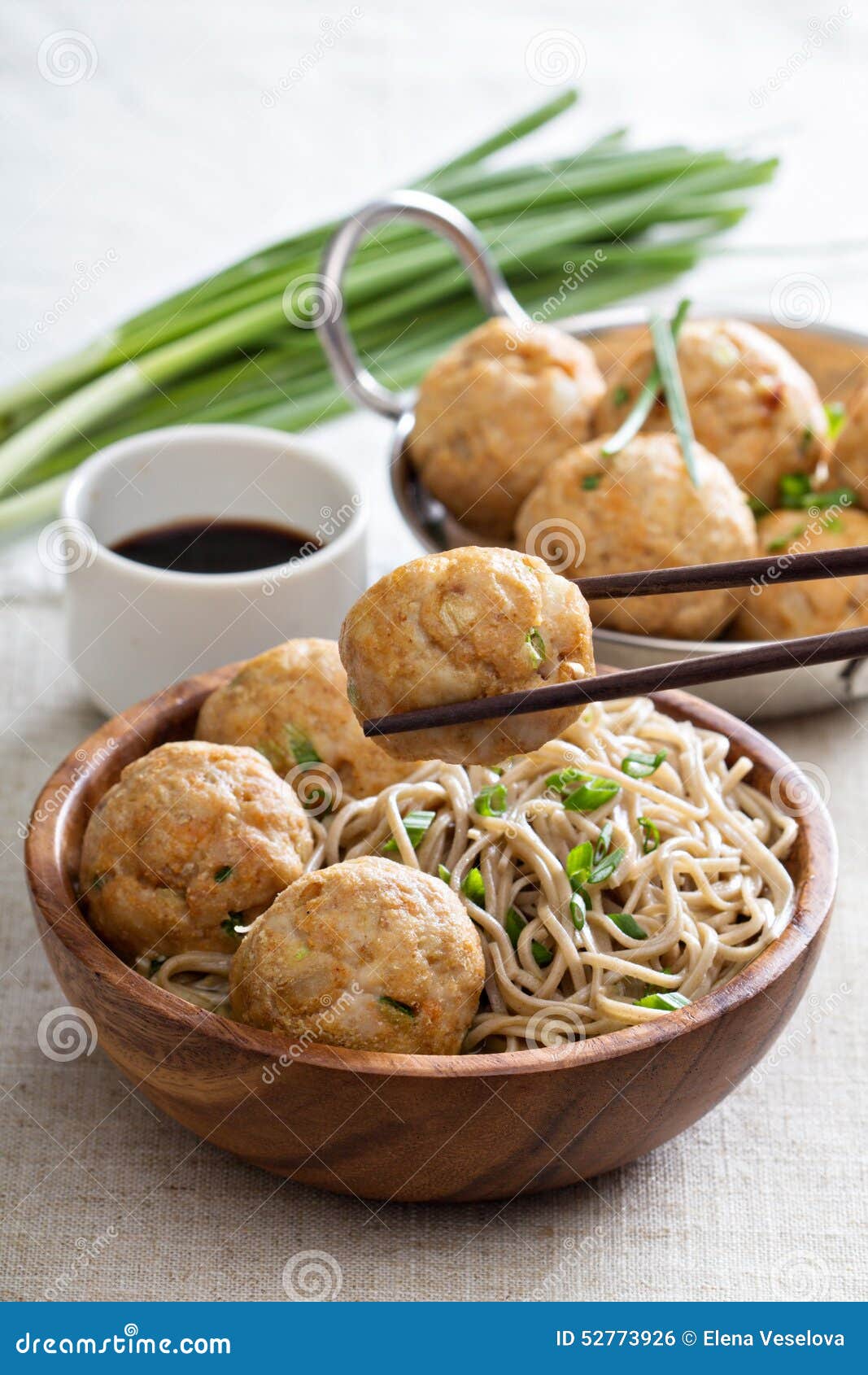 Soba Noodles with Chicken Meatballs Stock Photo Image of asia