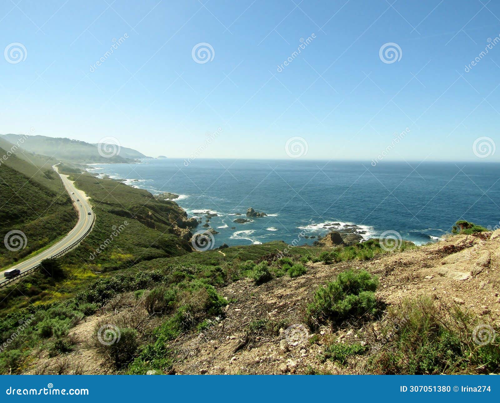soberanes point trail overlooks highway 1 and the waves crashing against the rocks below, big sur, ca, usa