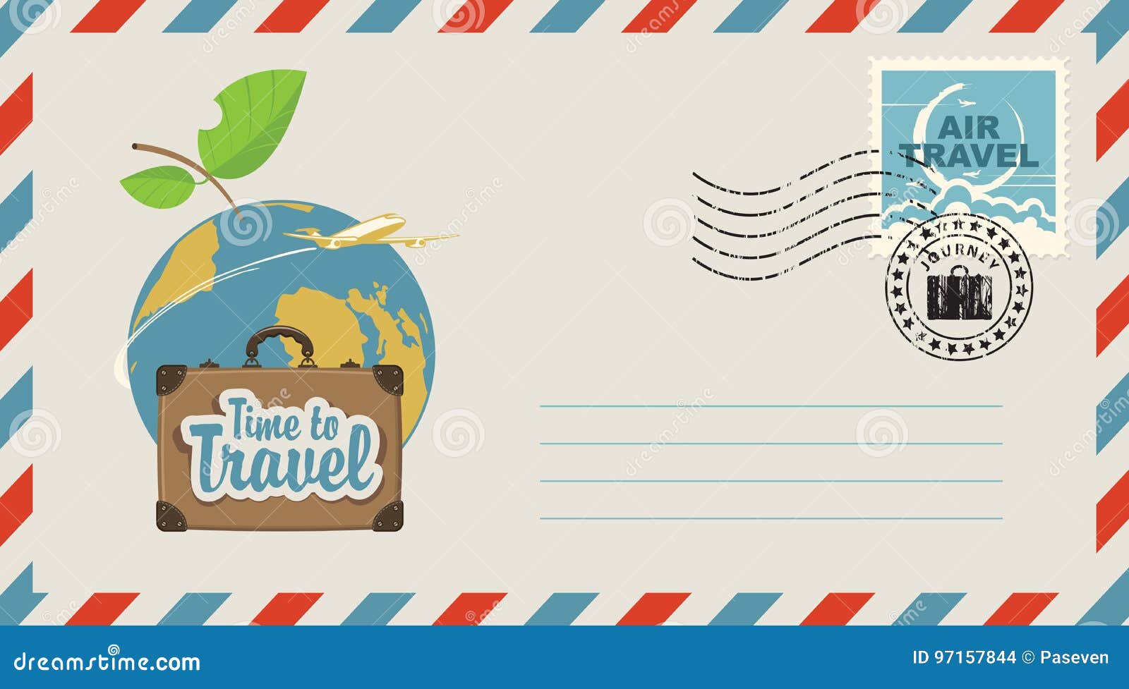 Sobre Postal Con El Ejemplo En Tema Del Viaje Ilustración del Vector -  Ilustración de sello, repartos: 97157844, image size:1600x977