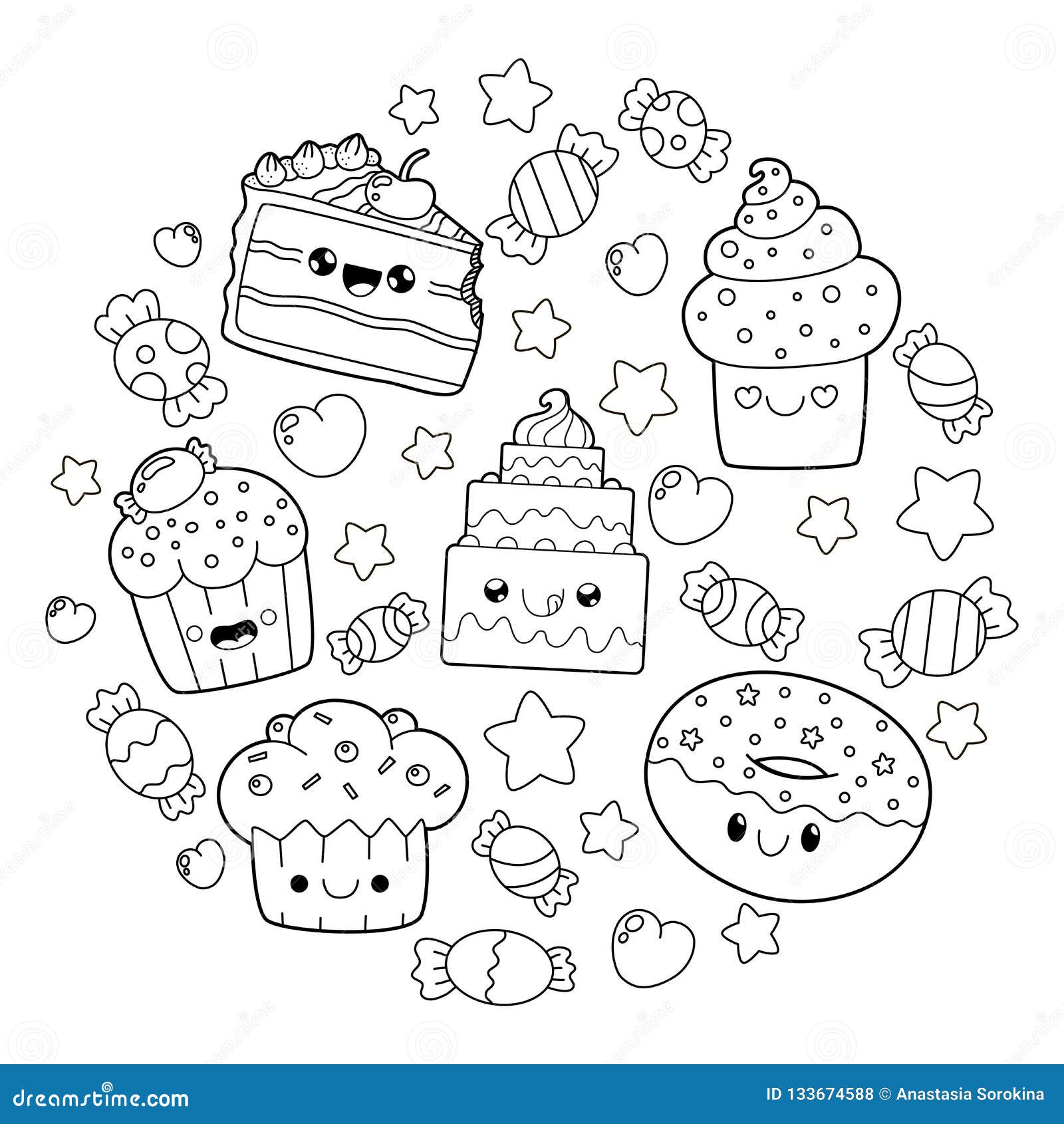 Desenhos Kawaii de Comidas para Colorir Rosquinha