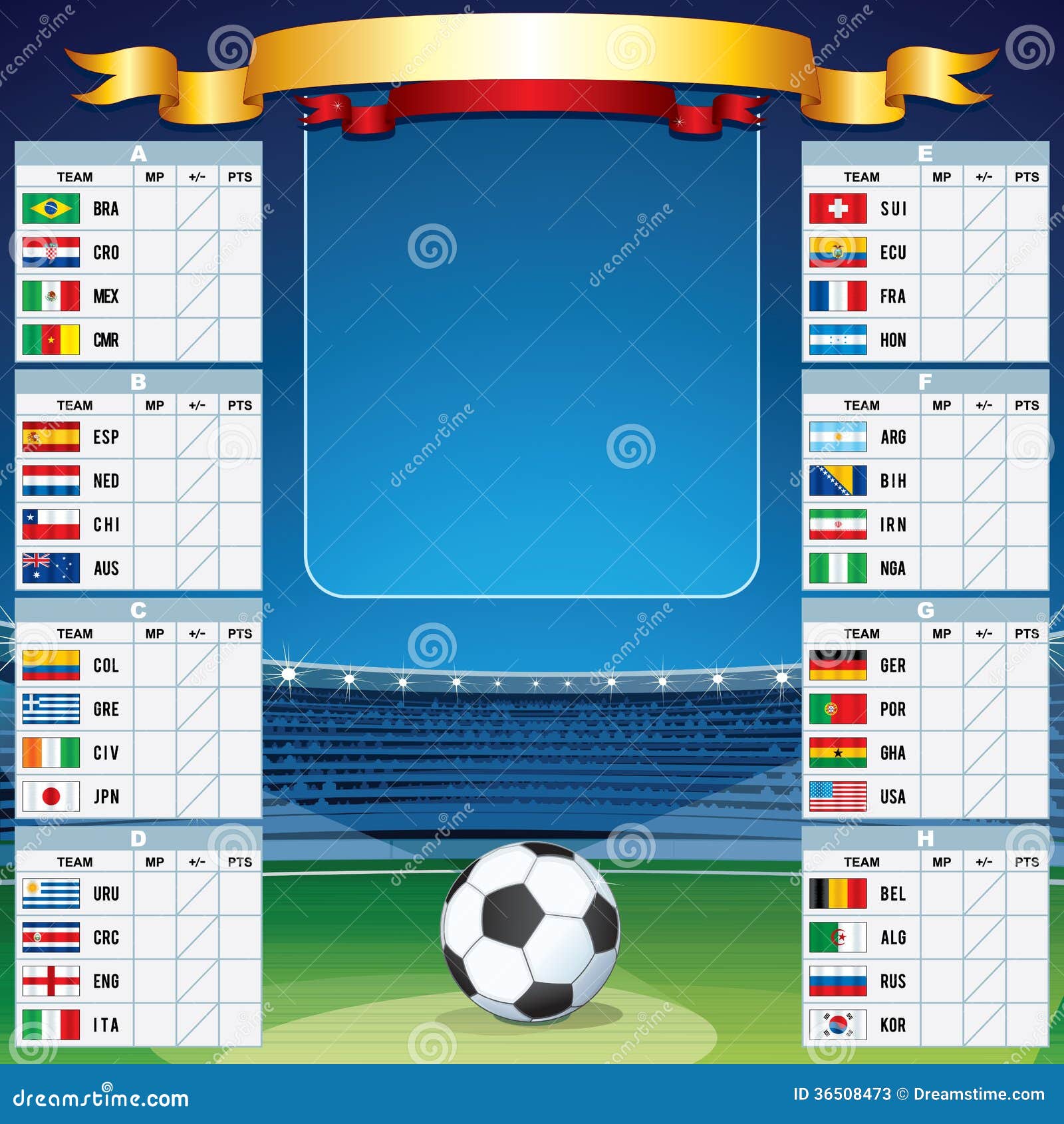 Soccer Background With World Cup Table. Vector Set Editorial Stock