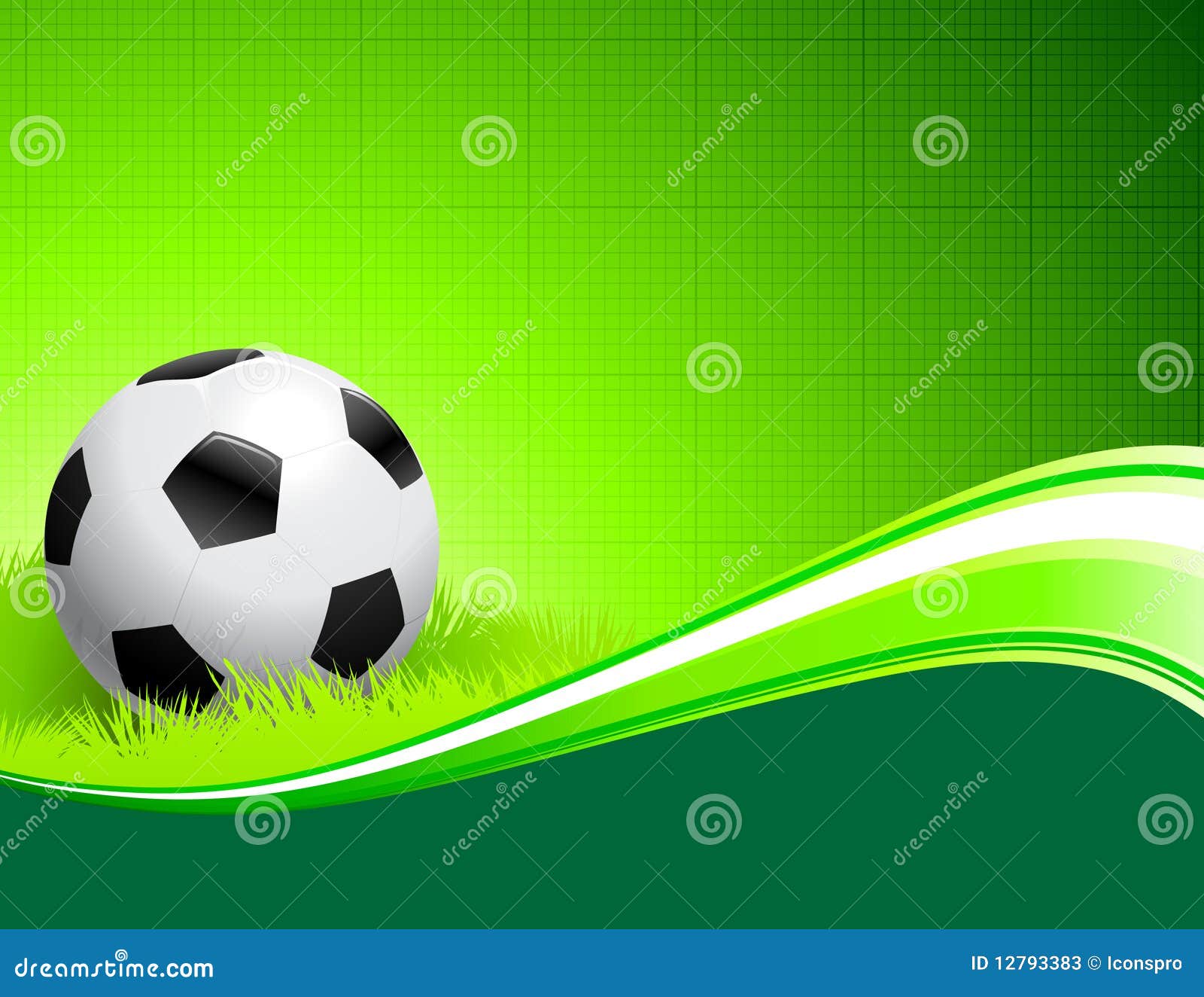 Soccer Ball on Abstract Green Background Stock Illustration
