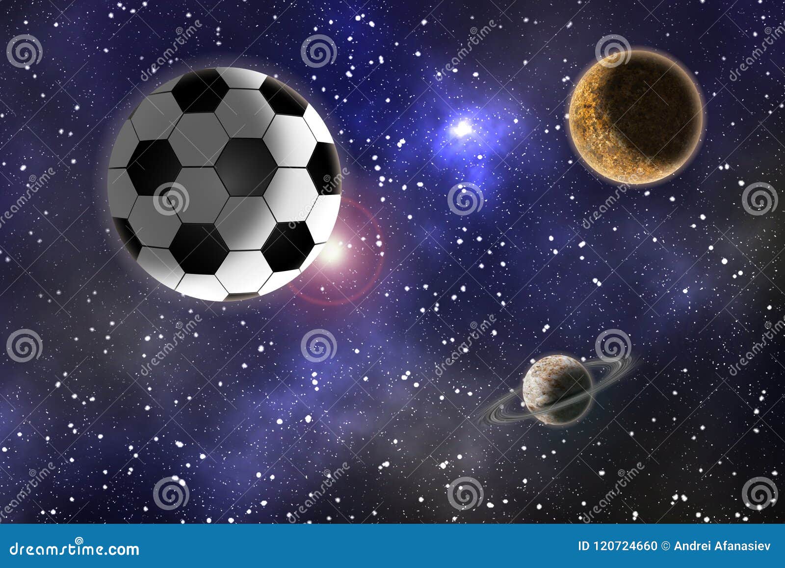 Soccer Ball on a Background of a Space Landscape Stock Illustration
