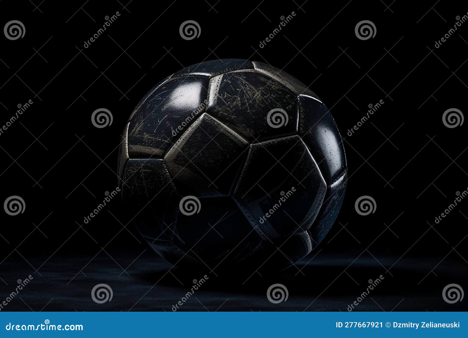Soccer Ball on Black Background. Generative AI. Stock Illustration