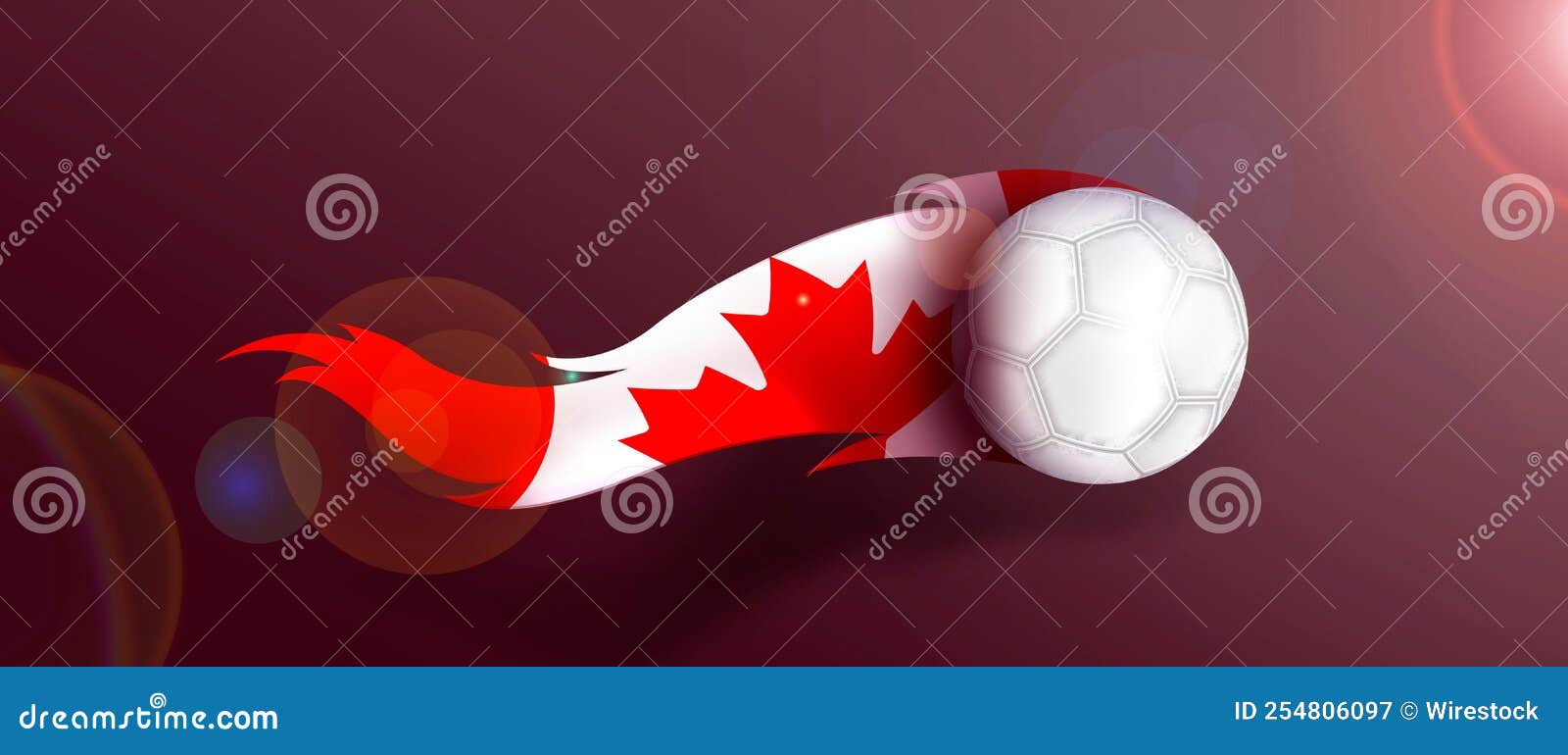 Soccer Ball with the Canada Flag on a Red Background Stock Illustration