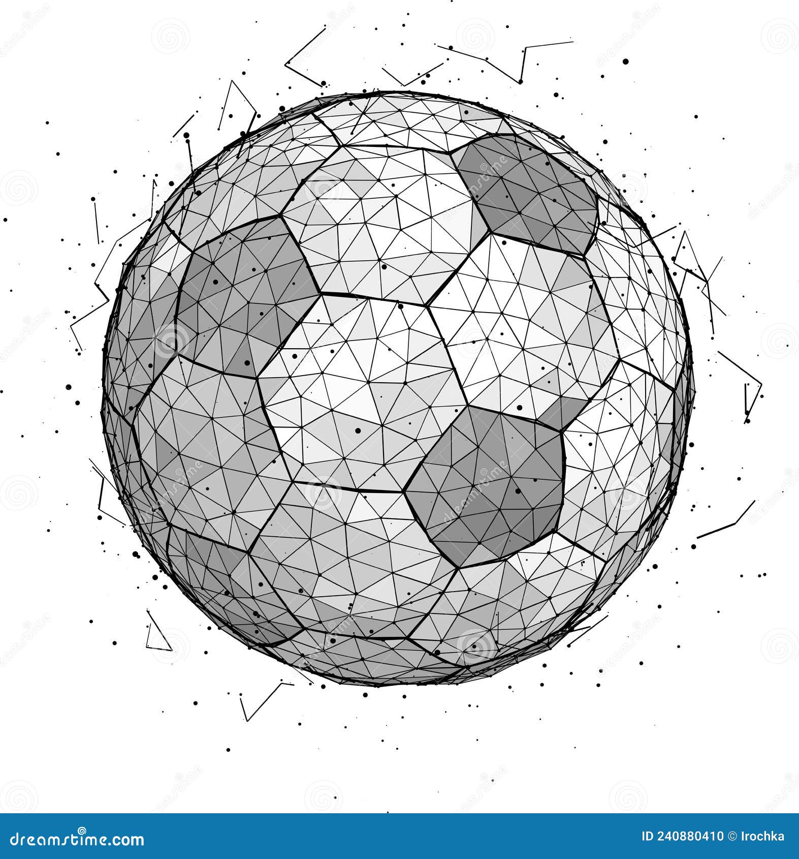 Soccer Ball Consisting of 3D Triangles, Lines, Points and Links. Vector