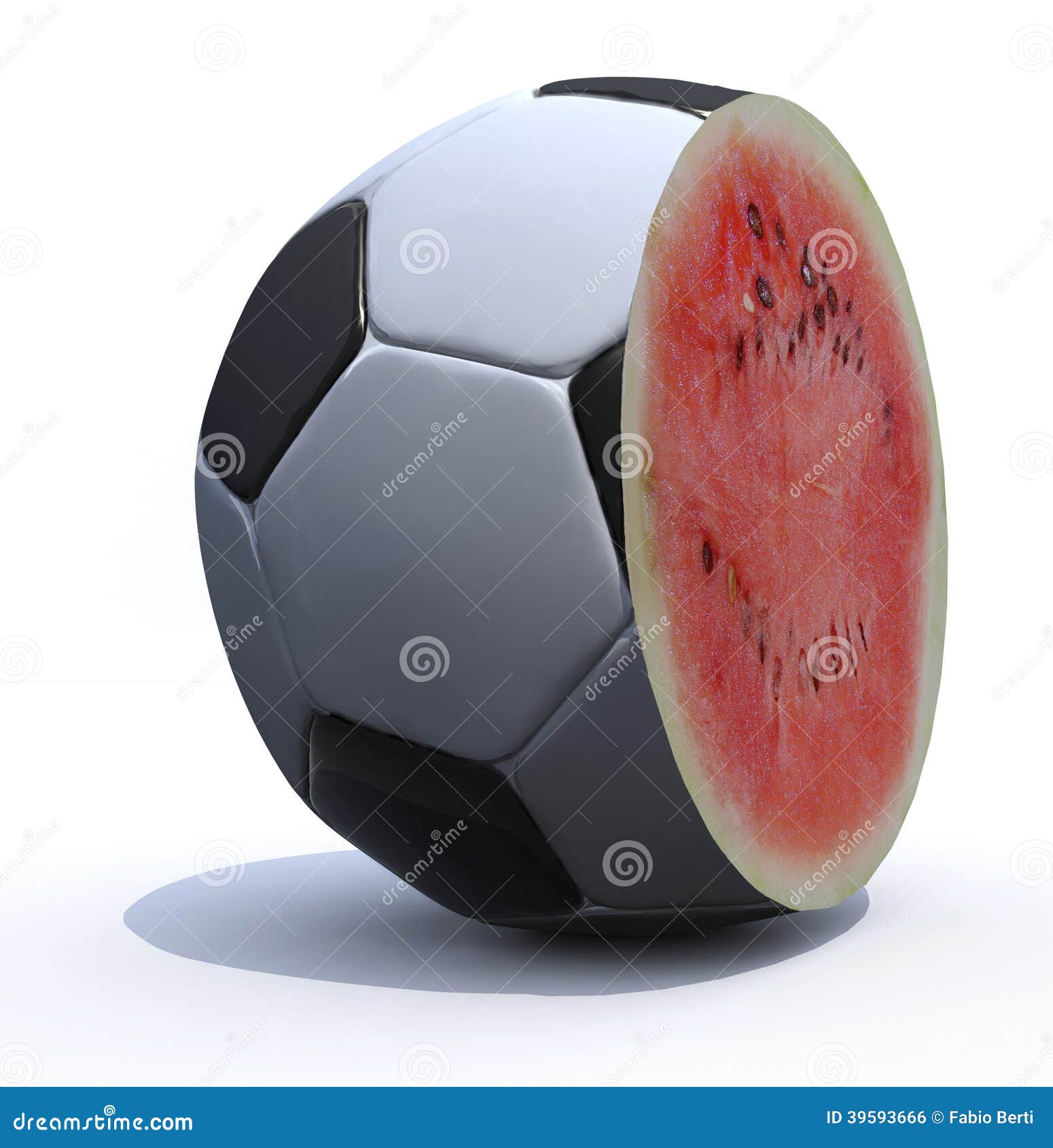 A Soccer Ball Cut Inside a Watermelon Stock Illustration Illustration