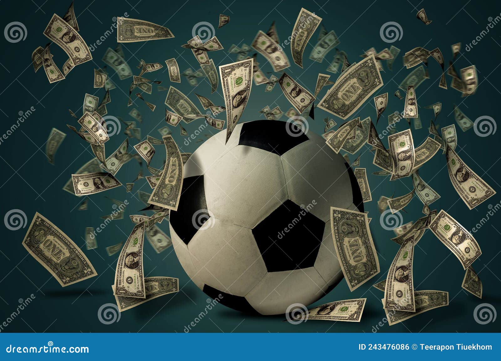 Soccer Ball with Dollar Bills. Betting Ideas Stock Illustration