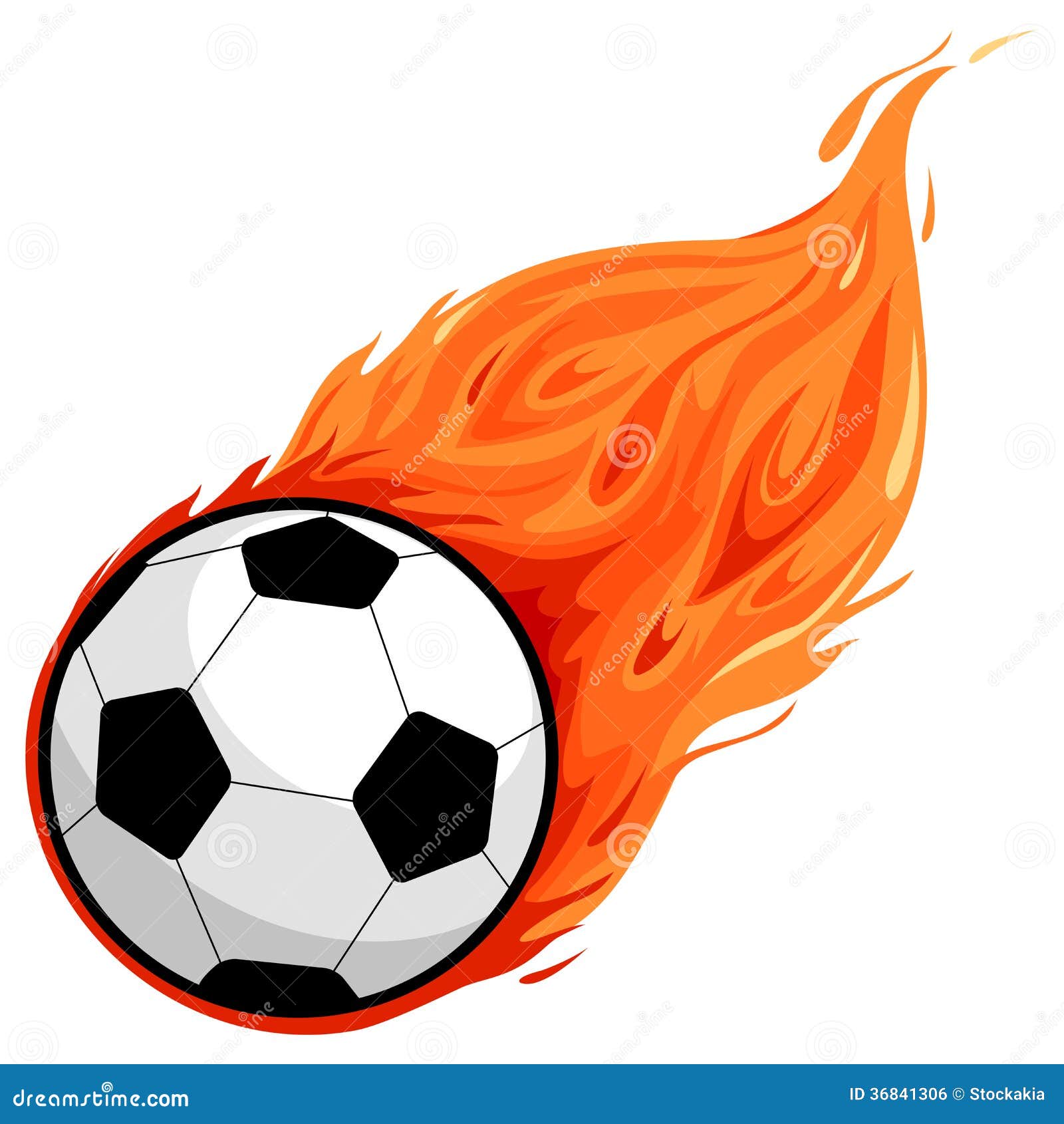Soccer Ball on Fire. Flaming Football on White Background. Vector