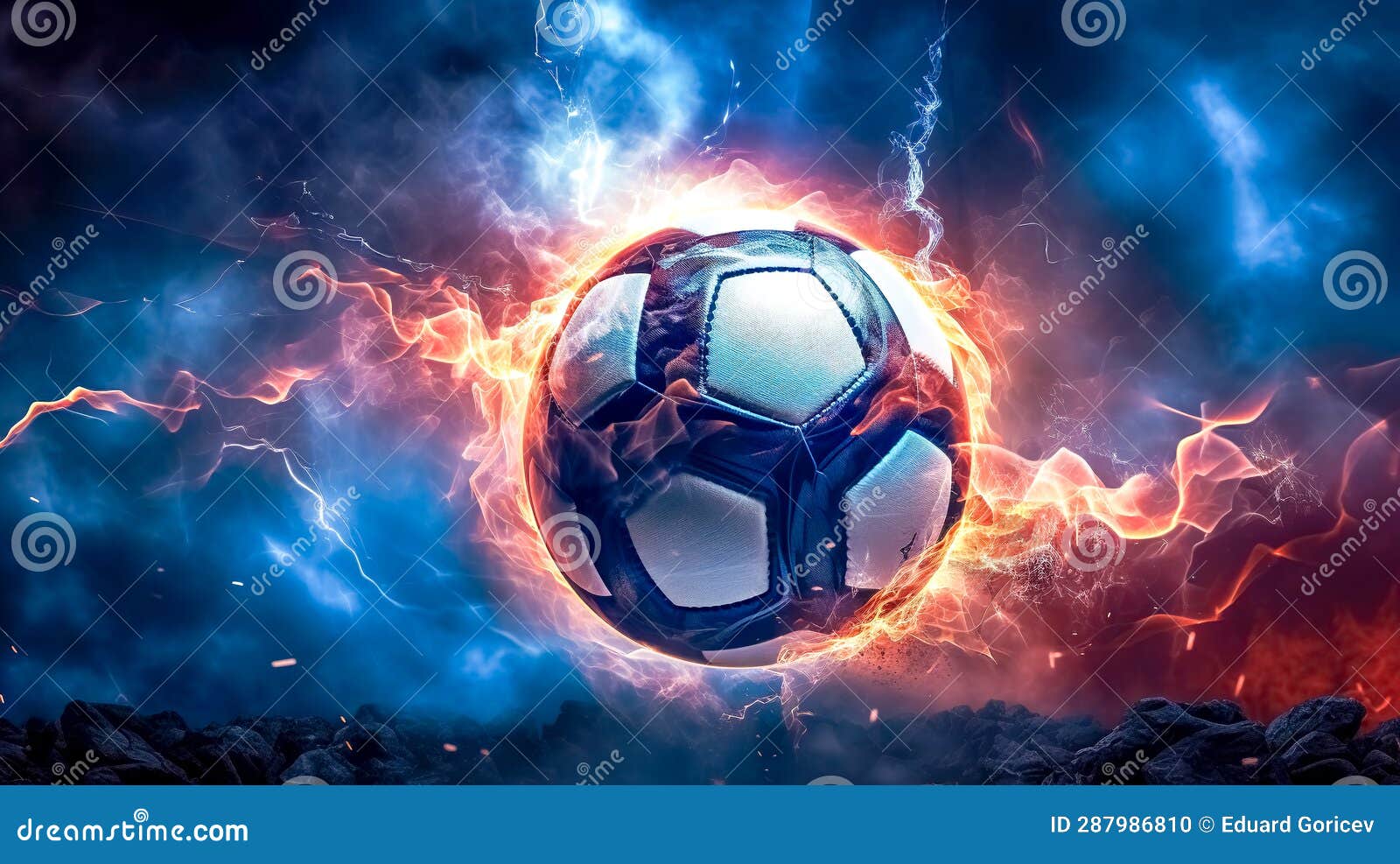 Soccer Ball in Flash Energy from Lightning Stock Illustration