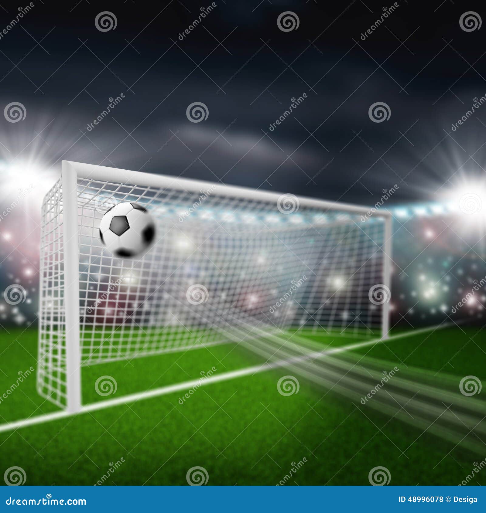 Soccer Ball Flies Into Goal Stock Photo Megapixl