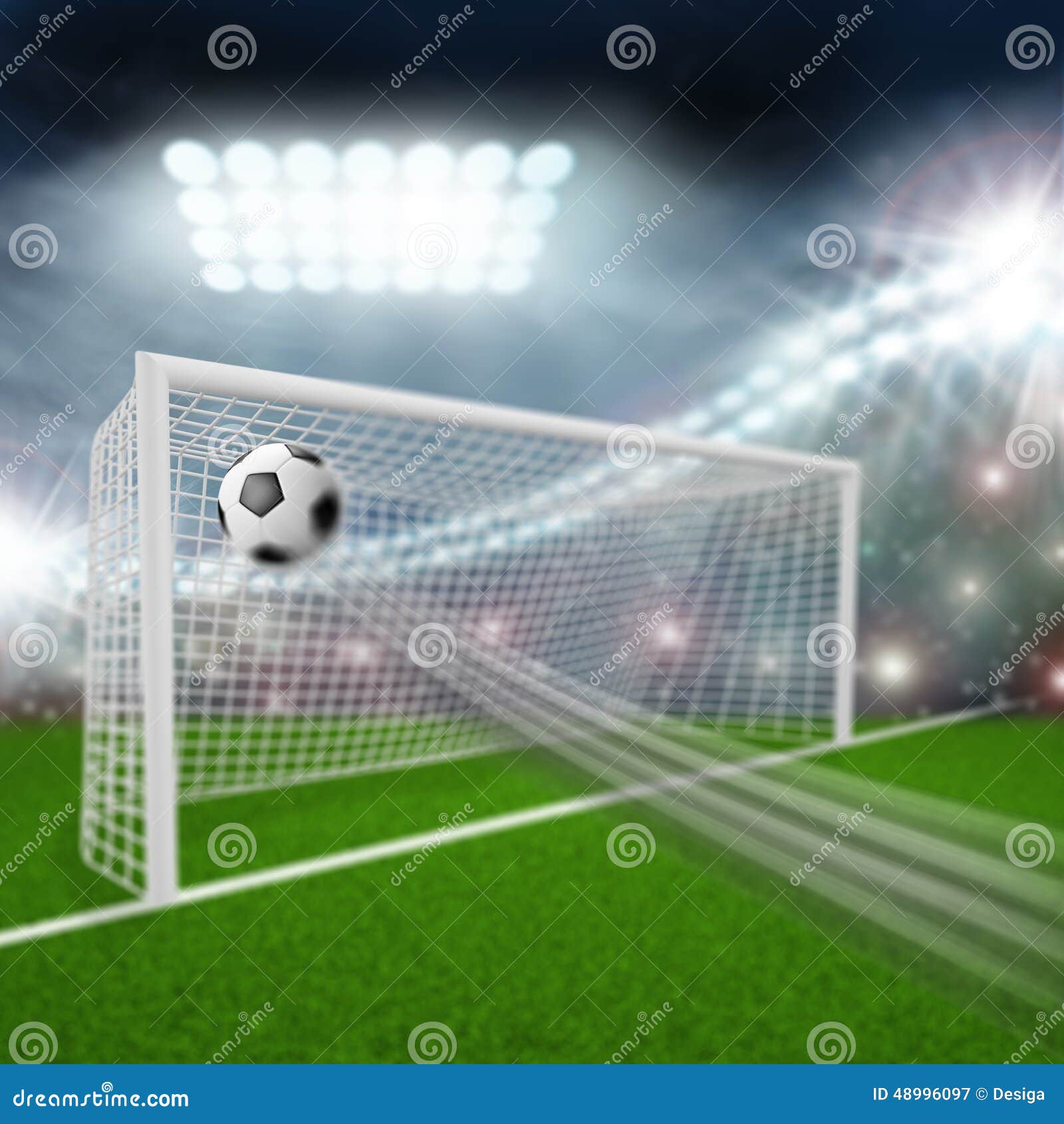 Soccer Ball Flies Into Goal Stock Image Image Of Sports Outdoors