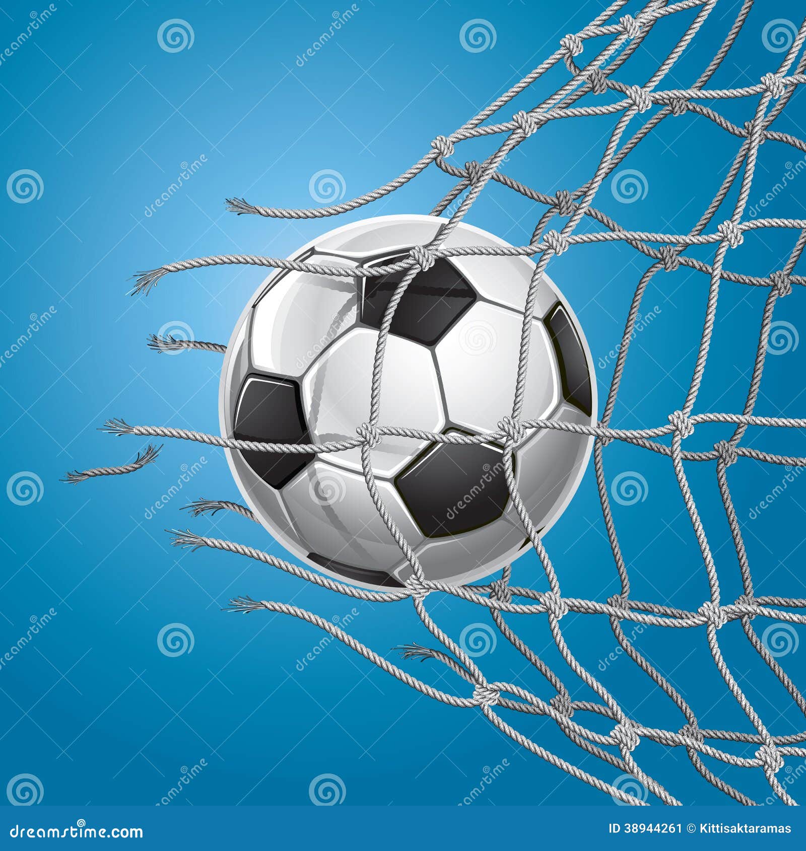 soccer ball or football breaking through the net
