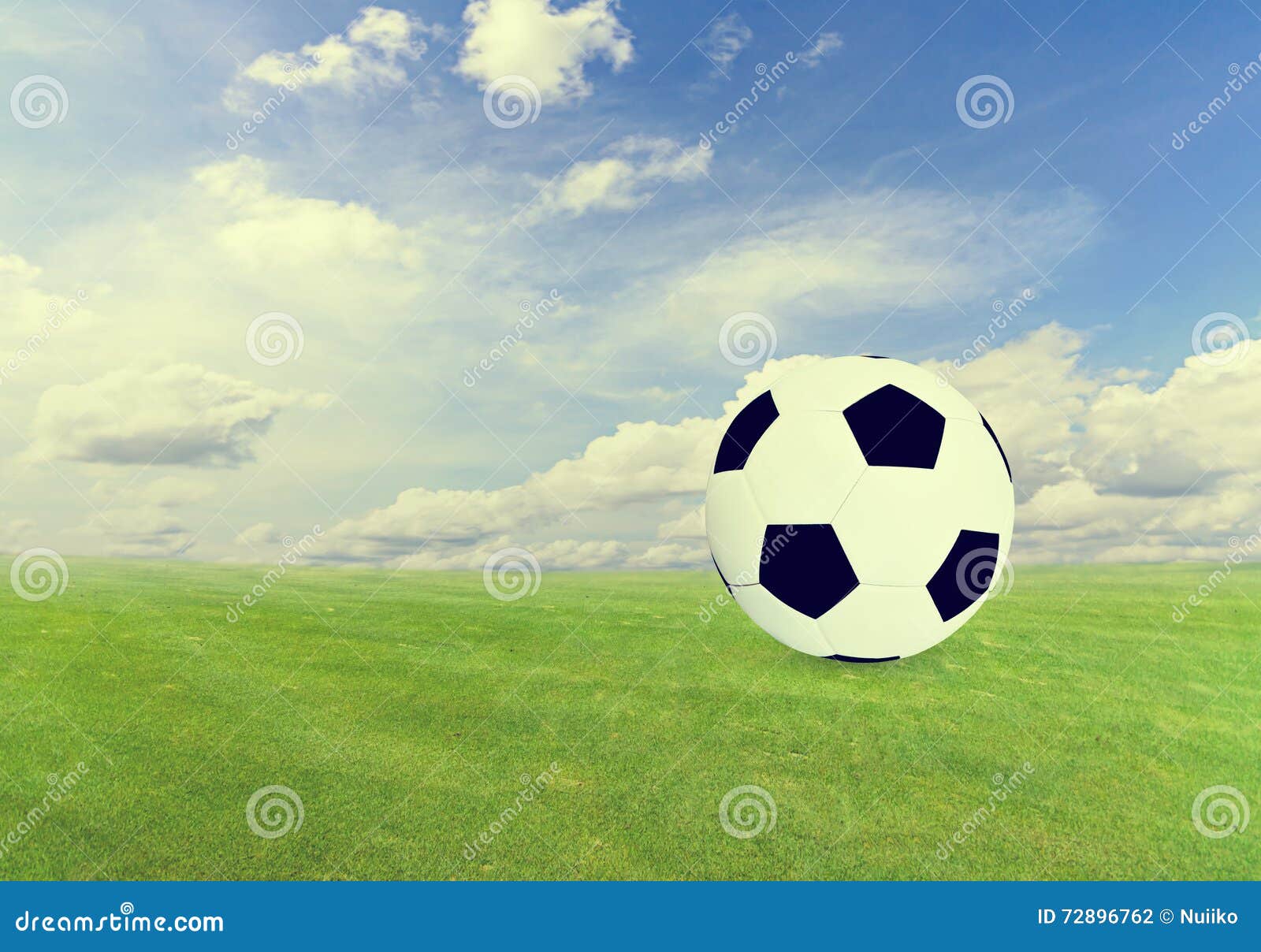 Soccer Ball on Green Field with Blue Sky Stock Photo Image of kick