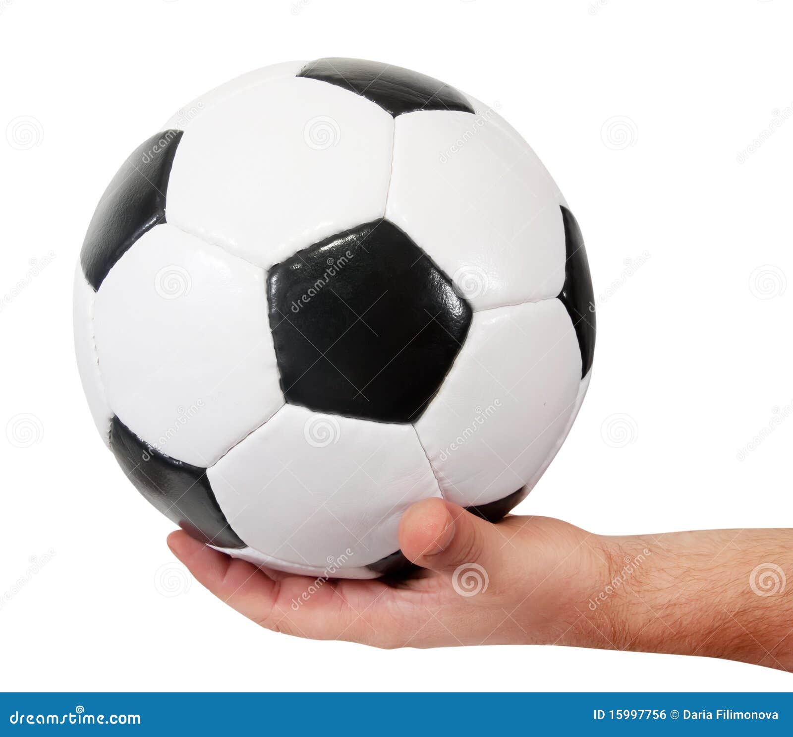 Soccer ball in hand stock photo. Image of recreational 15997756