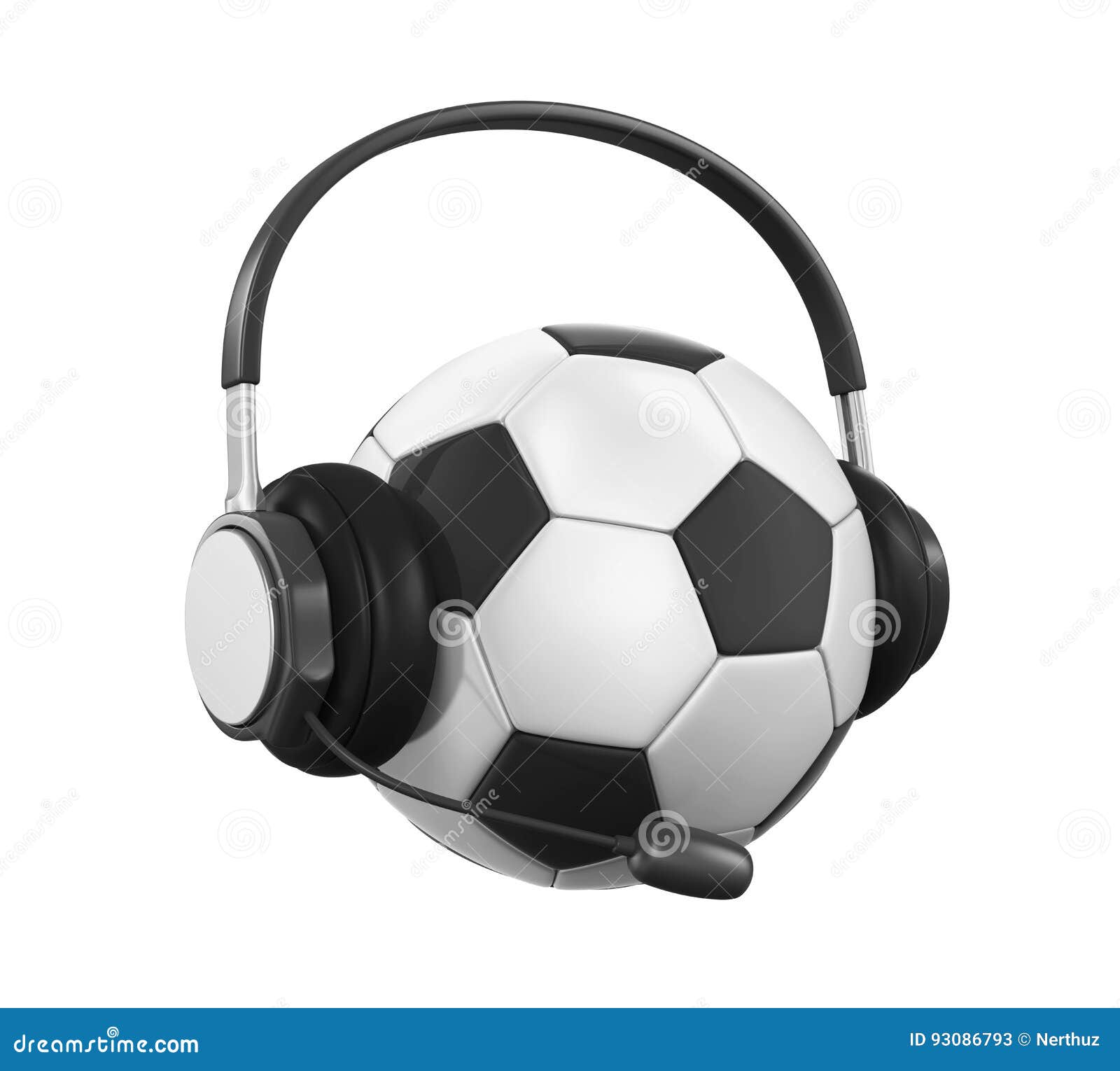 Soccer Ball With Headphone Cartoon Vector Icon Illustration