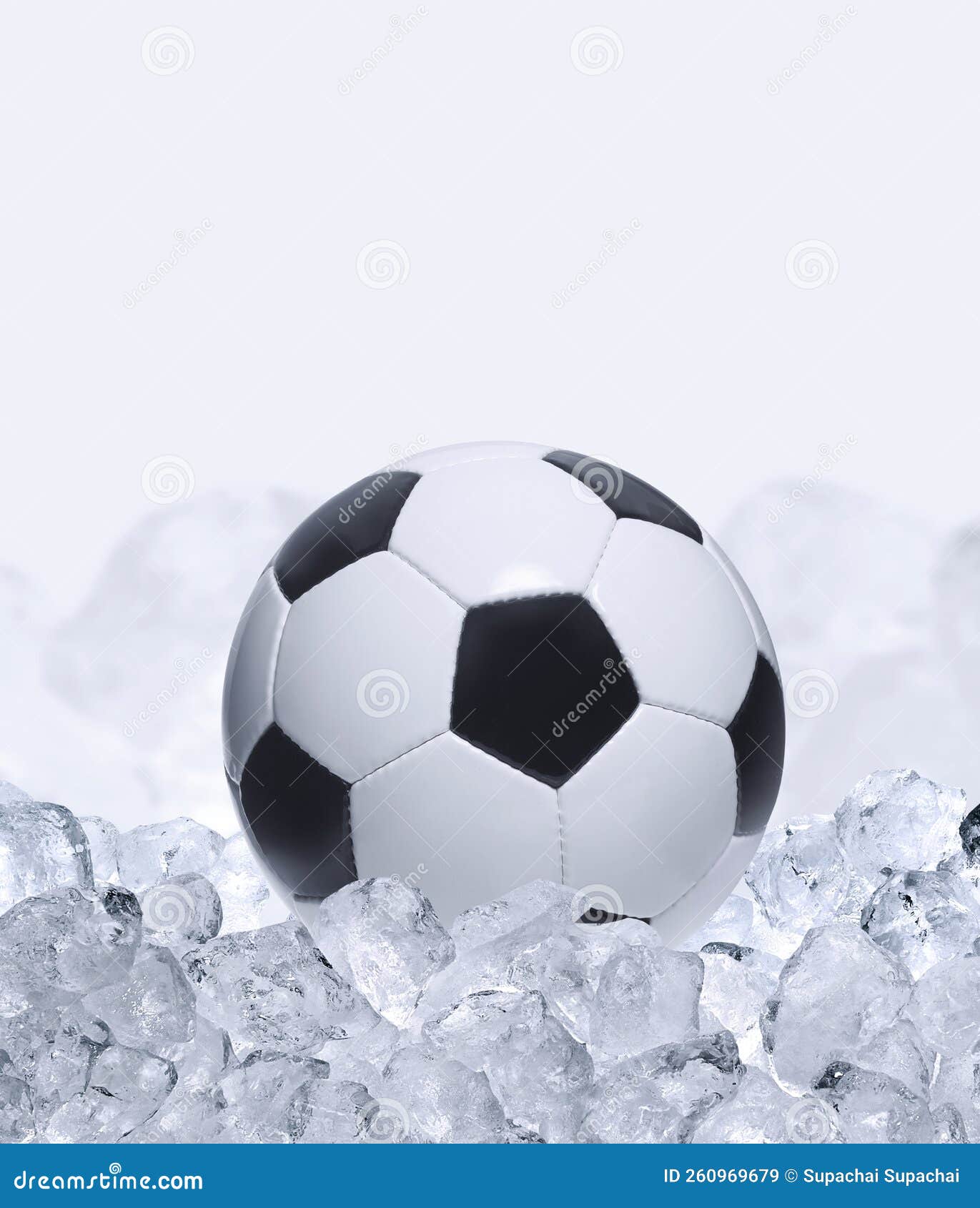 Soccer Ball Ball in Ice Cubes. Ball Game Concept Stock Illustration