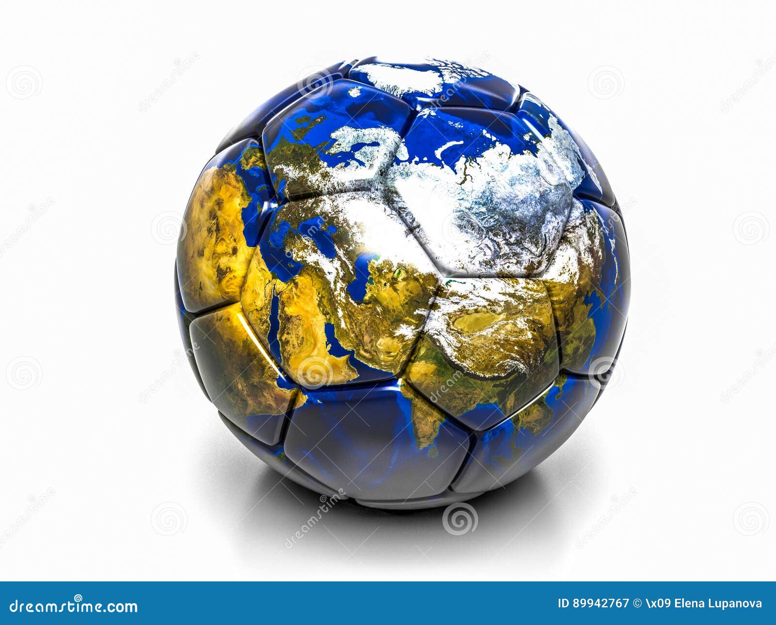 Soccer Ball with the Image of Parts of the World 3d Render Stock