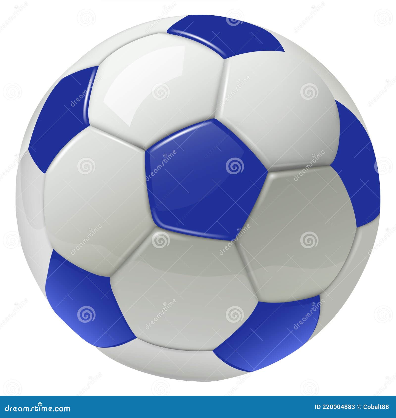 Soccer Ball Isolated, White Blue 3D Sphere Icon Stock Vector