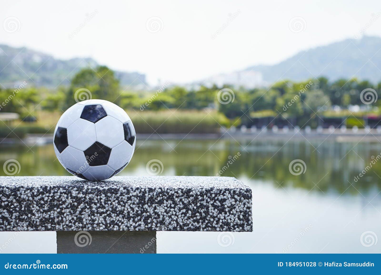 Soccer ball by the lake stock photo. Image of soccer 184951028