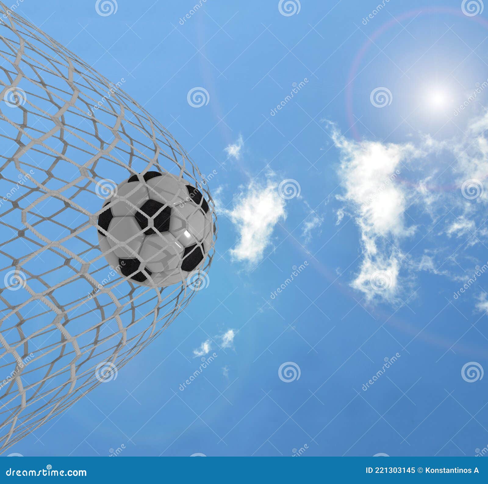 Soccer Ball in the Nets Goal Win Winner Isolated 3d Renderin Stock