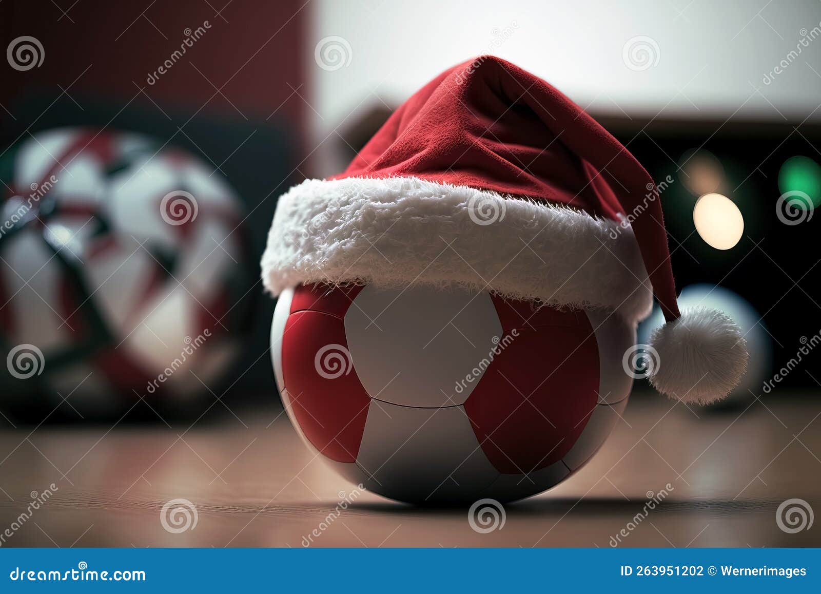Soccer ball with santa hat stock illustration. Illustration of