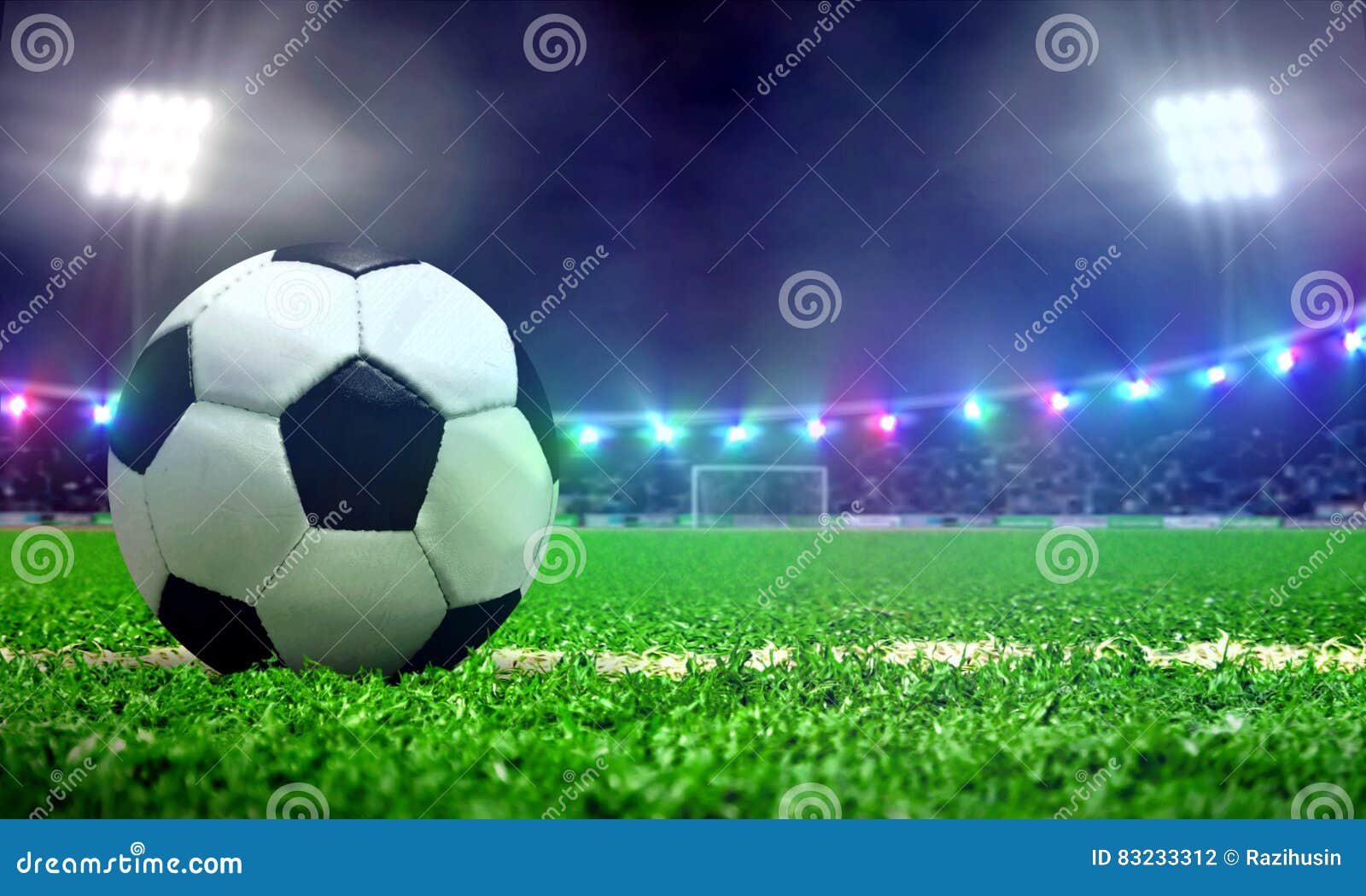 Soccer Ball in a Stadium Field with Spotlights Stock Photo Image of light, competition 83233312