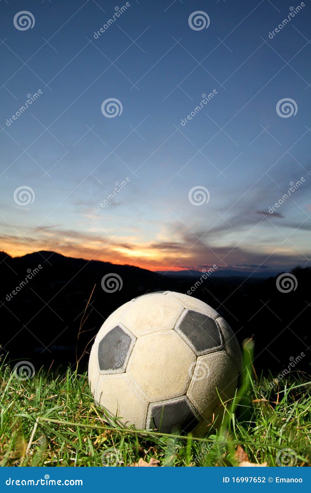 Soccer ball in sunset stock photo. Image of circle, leather 16997652