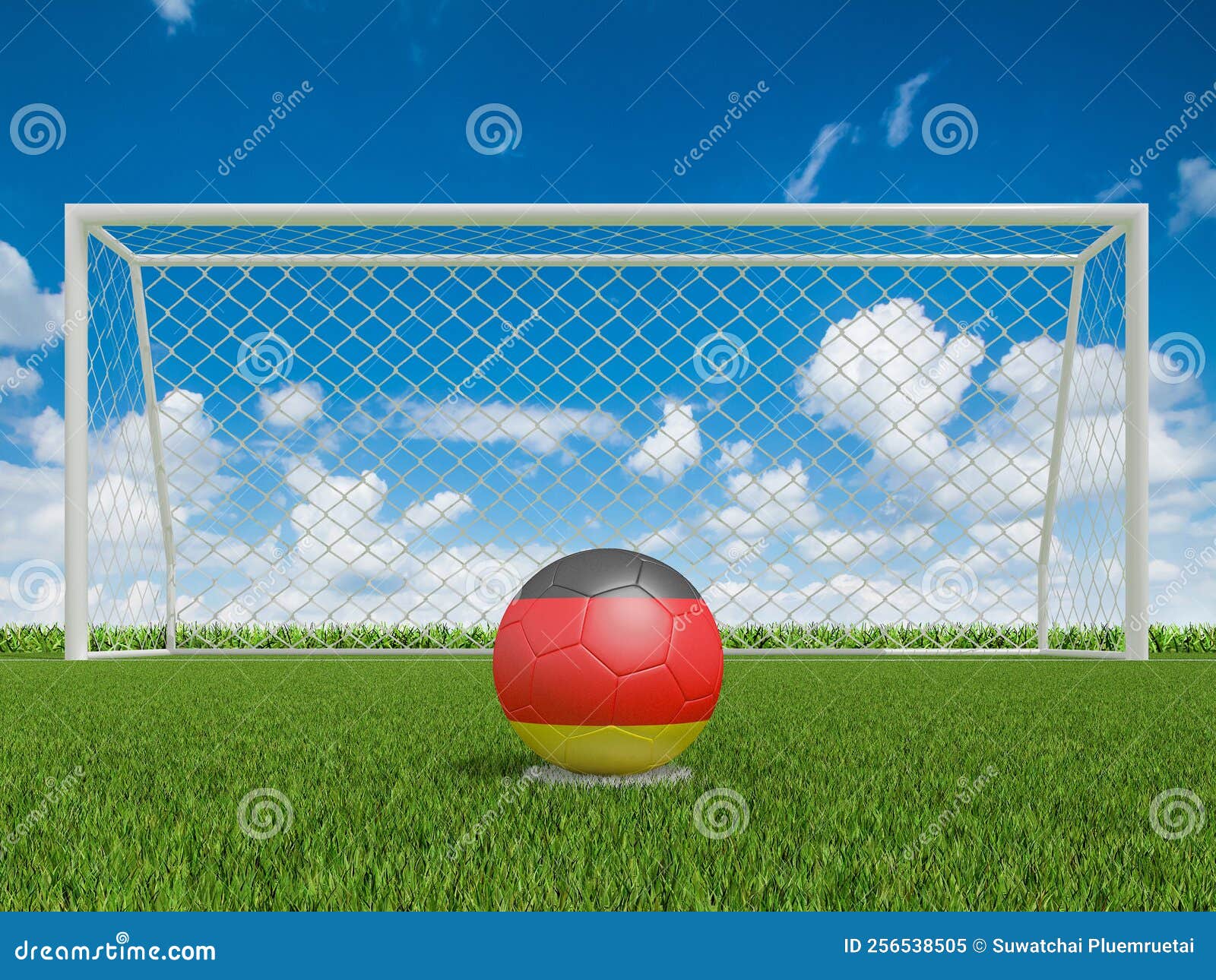Soccer Balls in Germany Flags Colors on Soccer Field Stock Illustration