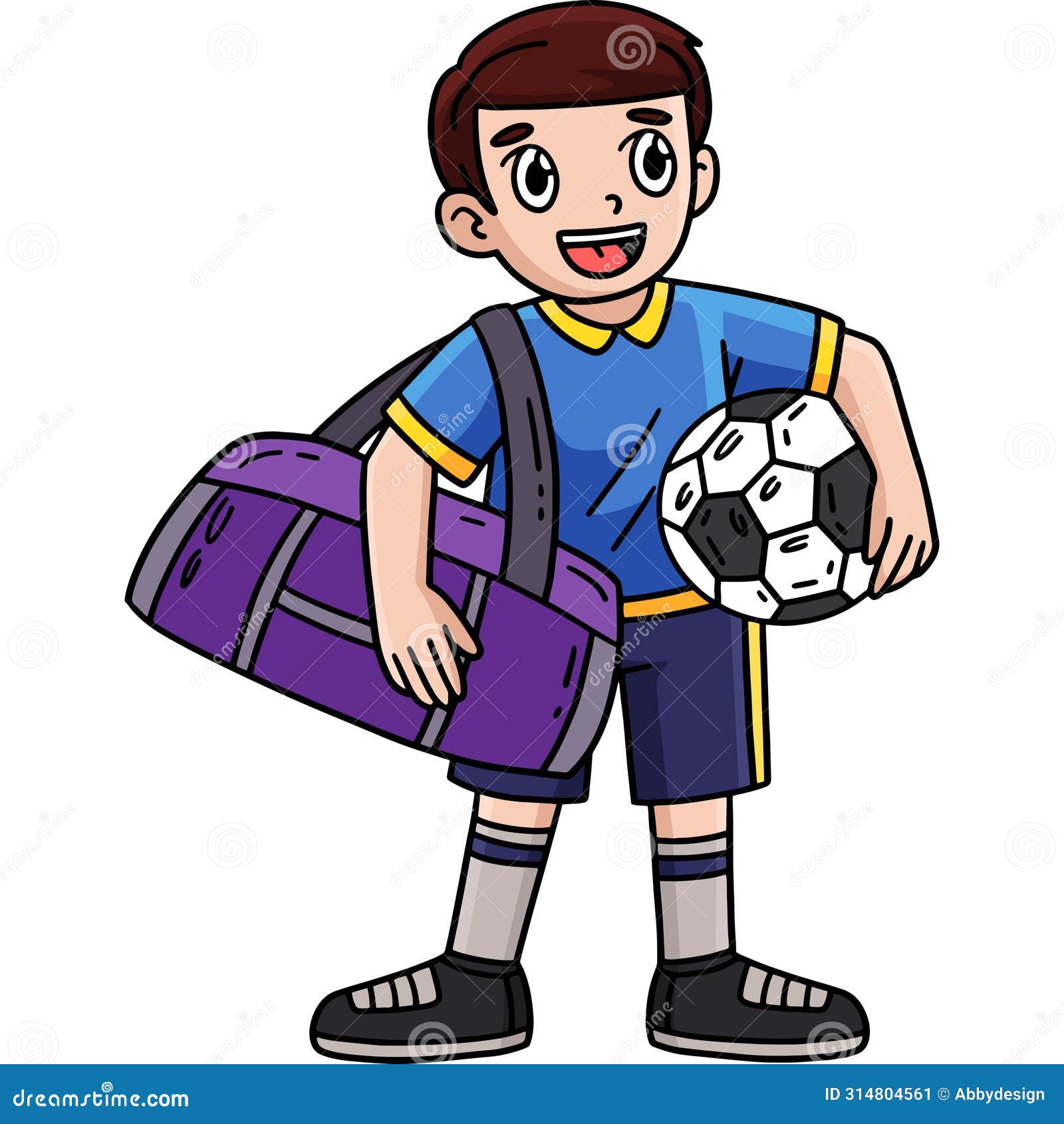 soccer boy with sports bag cartoon colored clipart